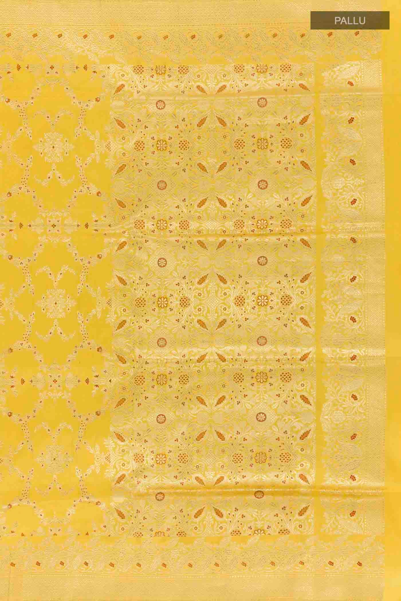 Lemon Yellow Banarasi Silk Saree - Image 7