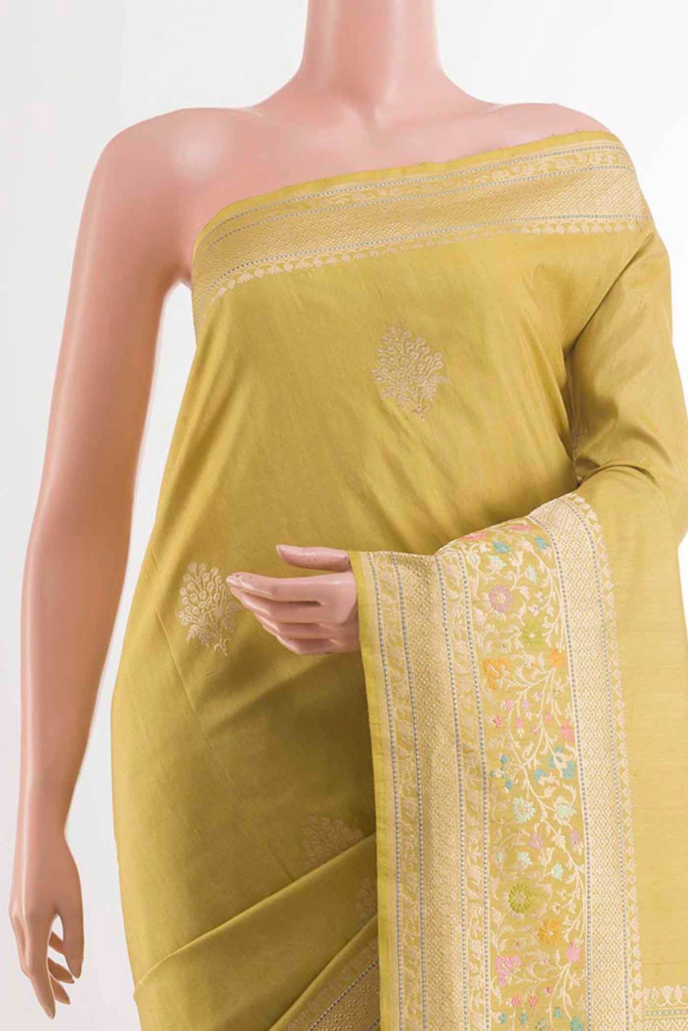 Lemon Yellow Banarasi Silk Saree - Image 2