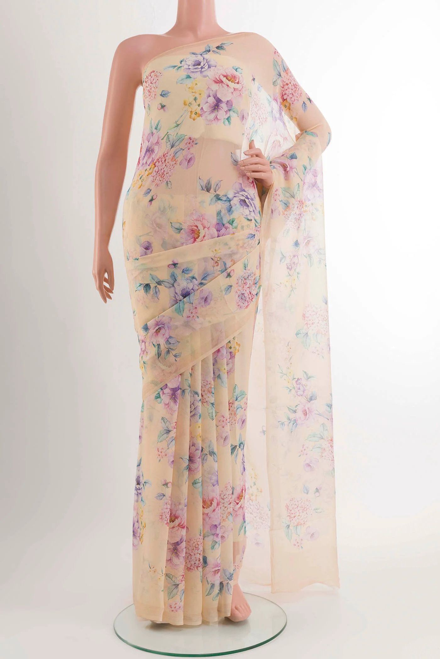Lemon Yellow Chiffon Saree