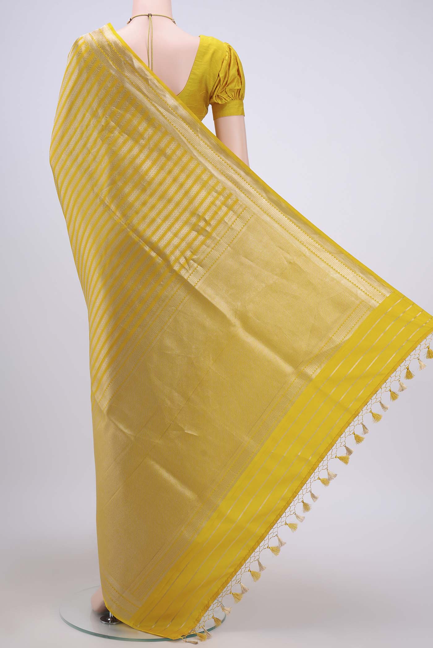 Lemon Yellow Dual Tone Banarasi Silk Saree - Image 3