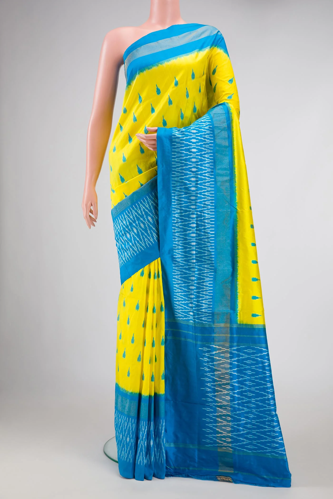Lemon Yellow Pochampally Silk Saree