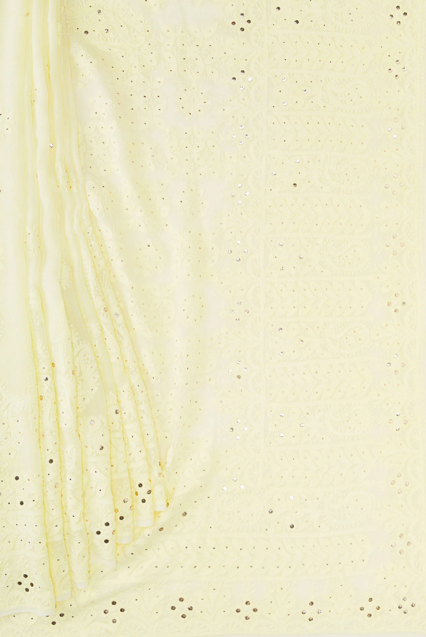 Lemon Yellow Chikankari Georgette Saree - Image 4