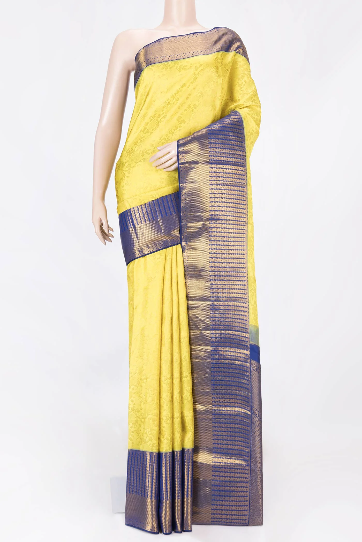 Lemon Yellow Dual Tone Kanchipuram Saree