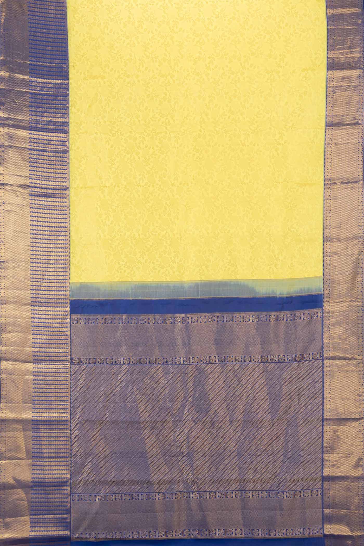 Lemon Yellow Dual Tone Kanchipuram Saree - Image 6