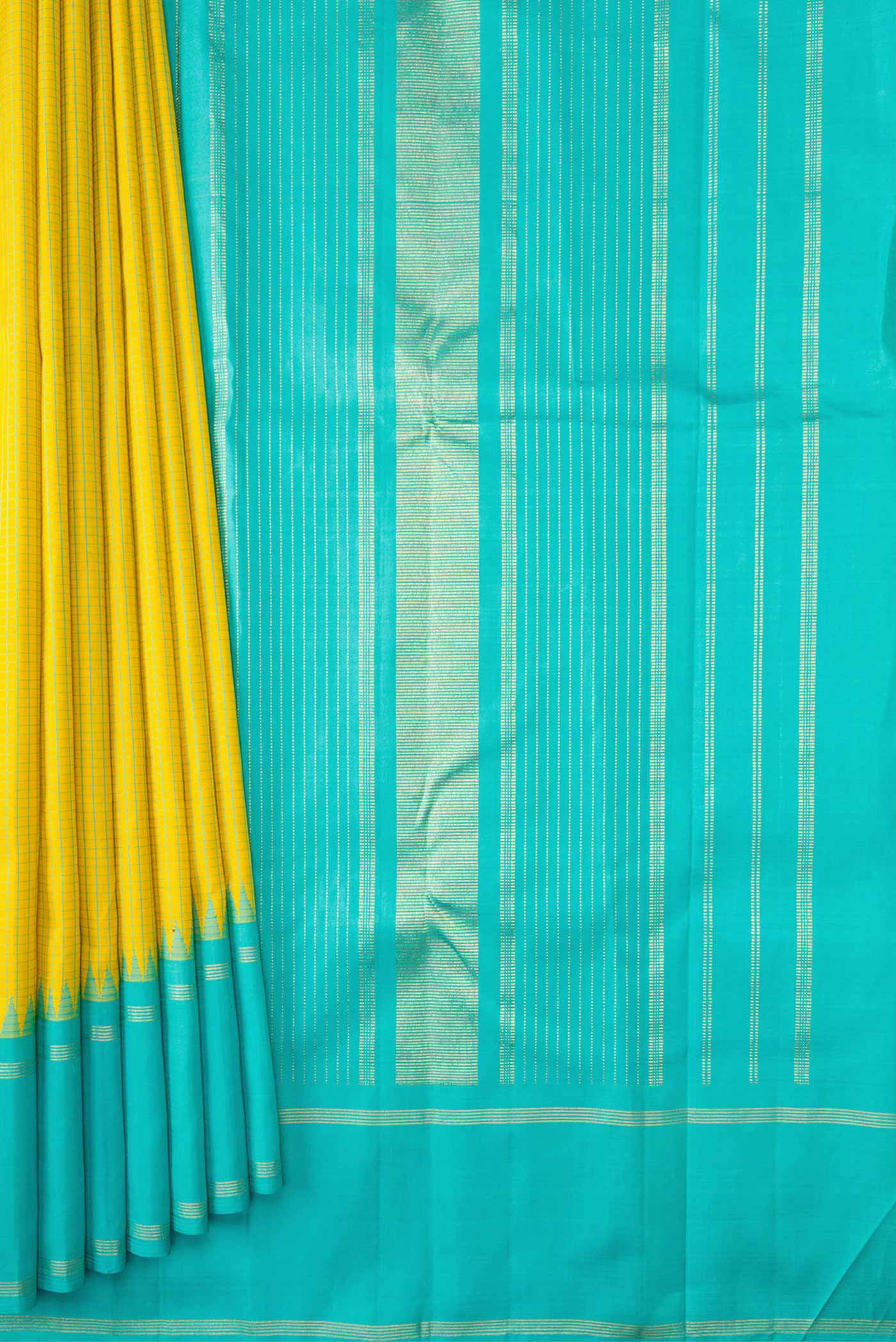 Lemon Yellow Dual Tone Kanjivaram Silk Saree - Image 4