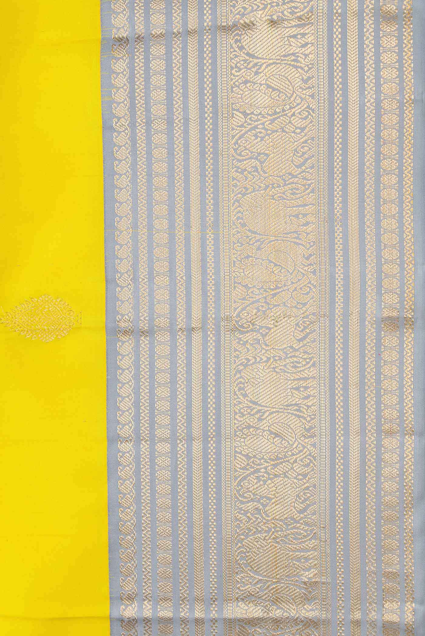 Lemon Yellow Dual Tone Kanchipuram Silk Saree - Image 3