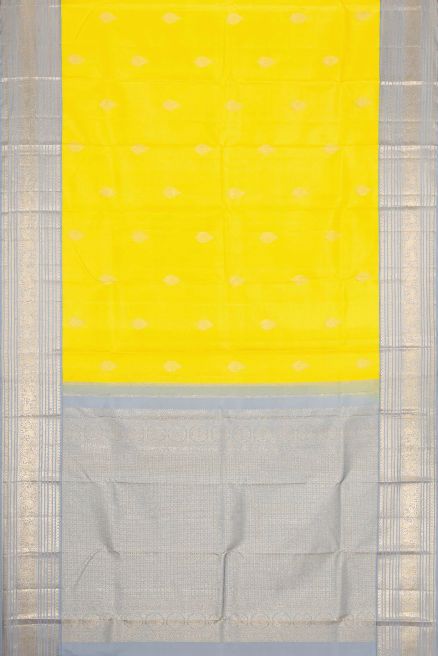 Lemon Yellow Dual Tone Kanchipuram Silk Saree - Image 6