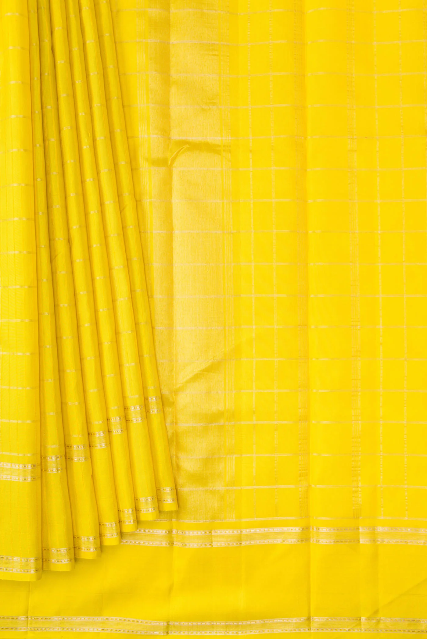 Lemon Yellow Dual Tone Kanchipuram Silk Saree - Image 4