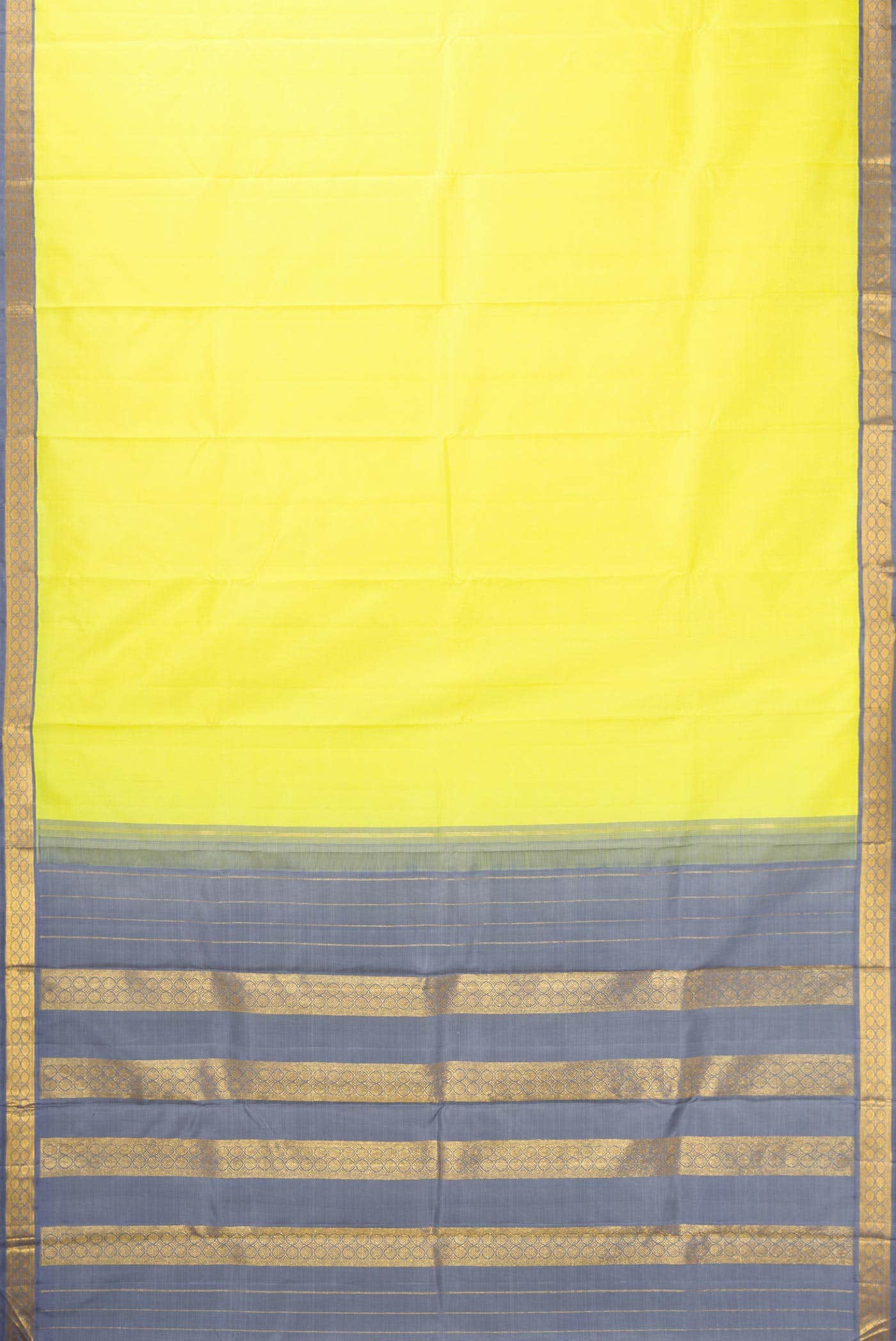 Pure Silk Pure Zari Lemon Yellow Dual Tone Kanchipuram Saree - Image 4