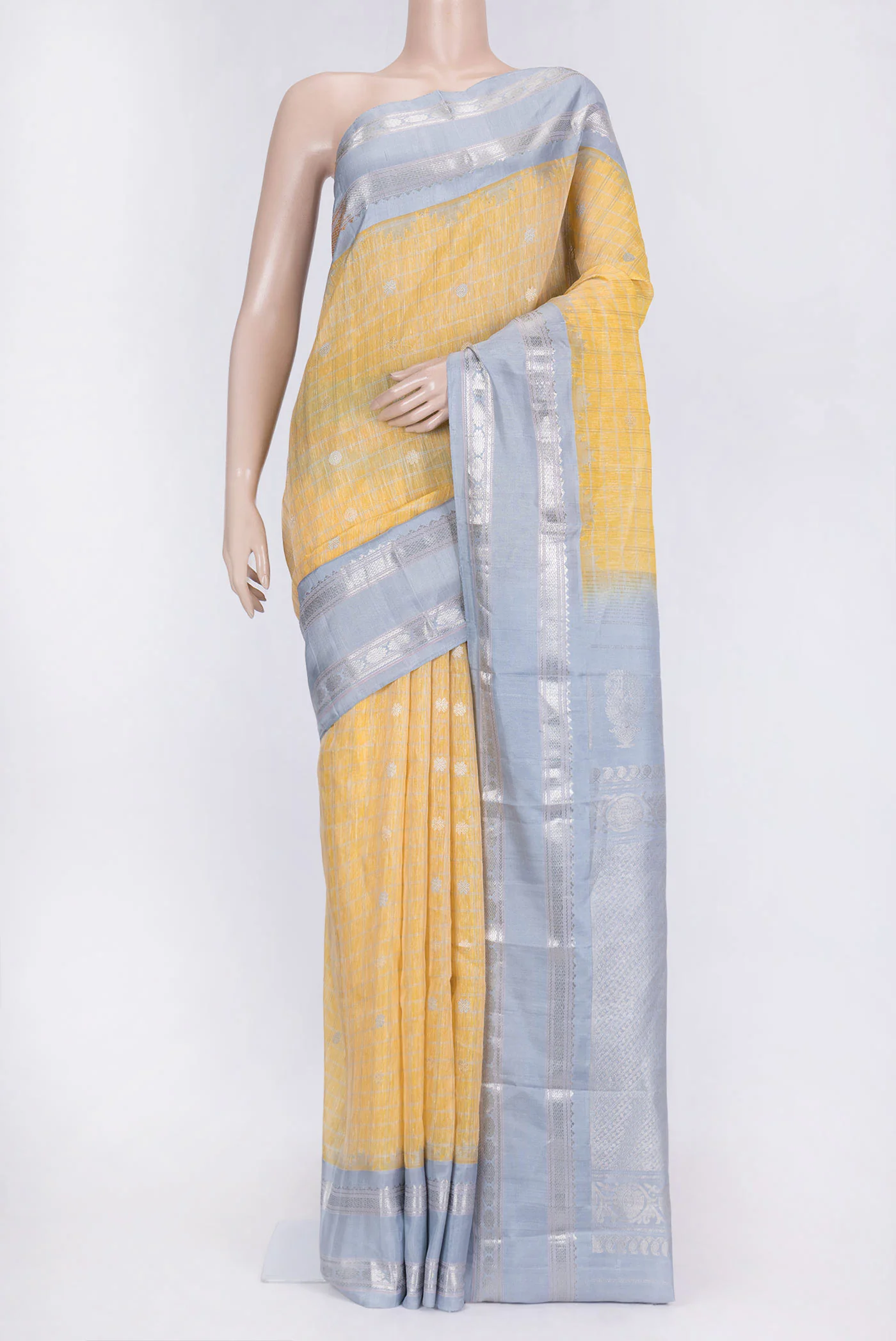 Lemon Yellow Gadwal Silk Saree