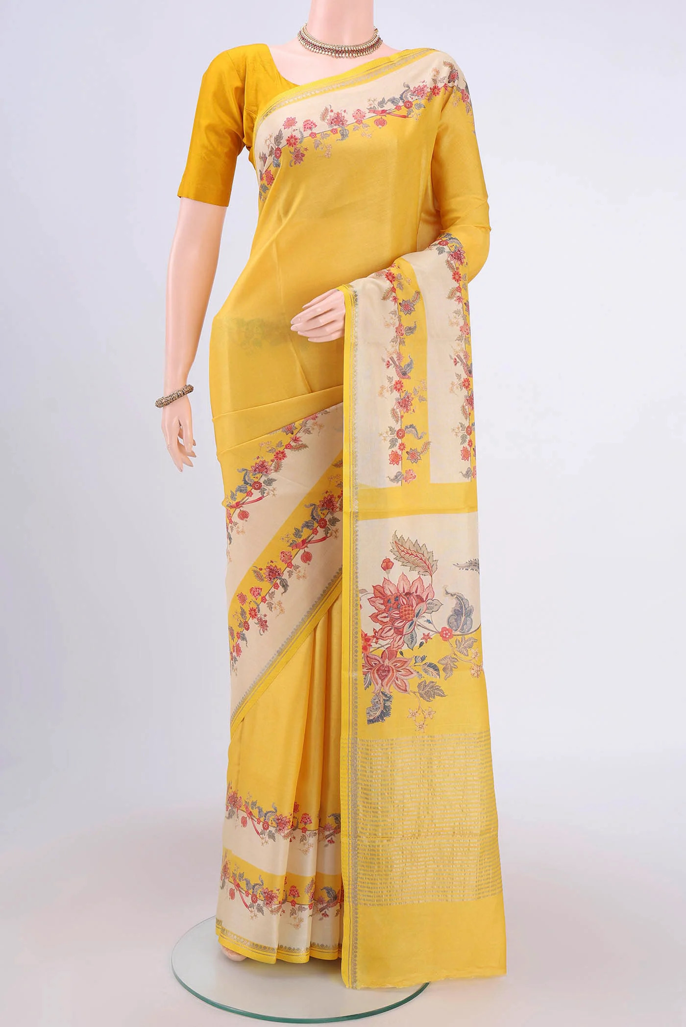 Lemon Yellow Tussar Silk Saree