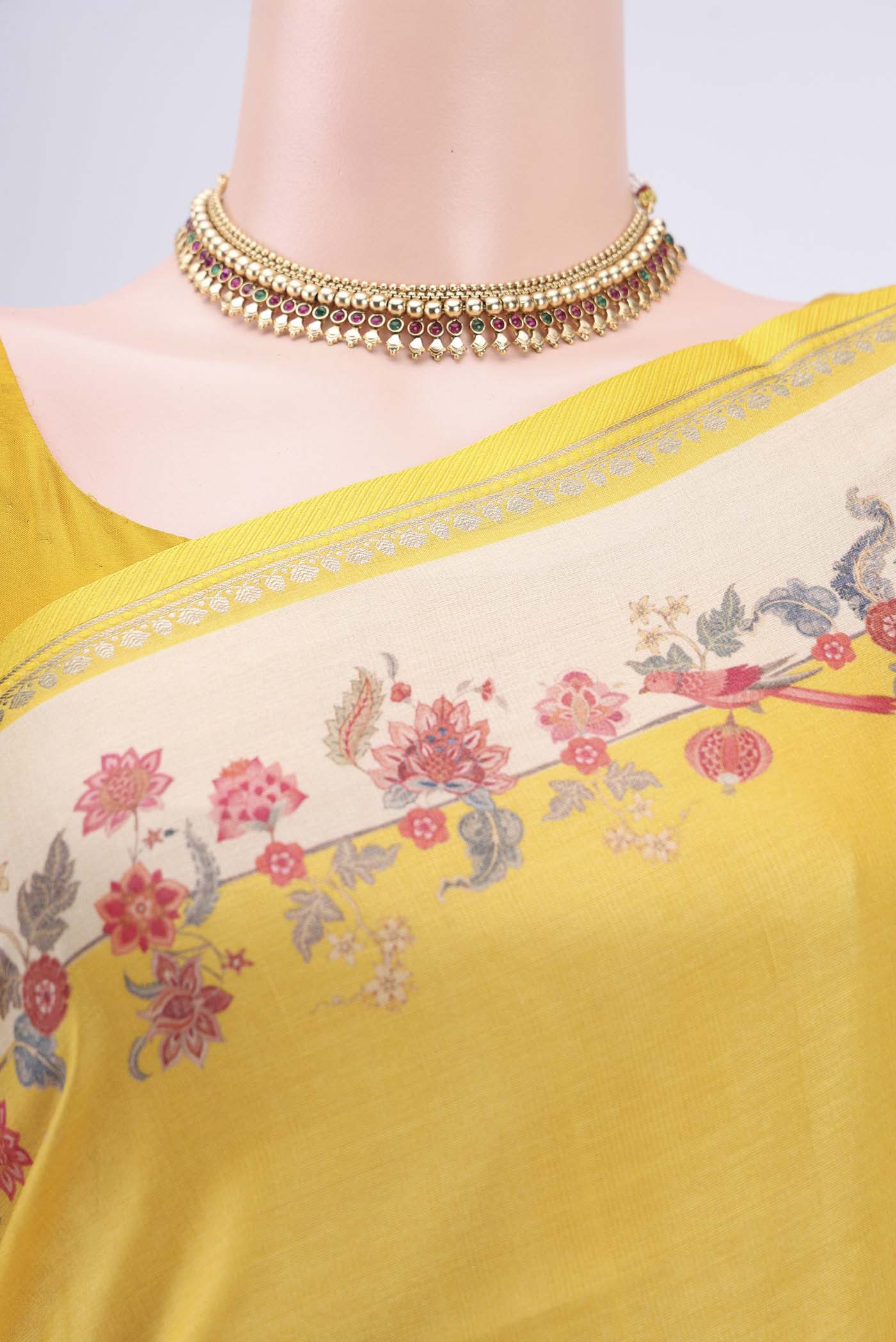 Lemon Yellow Tussar Silk Saree - Image 2
