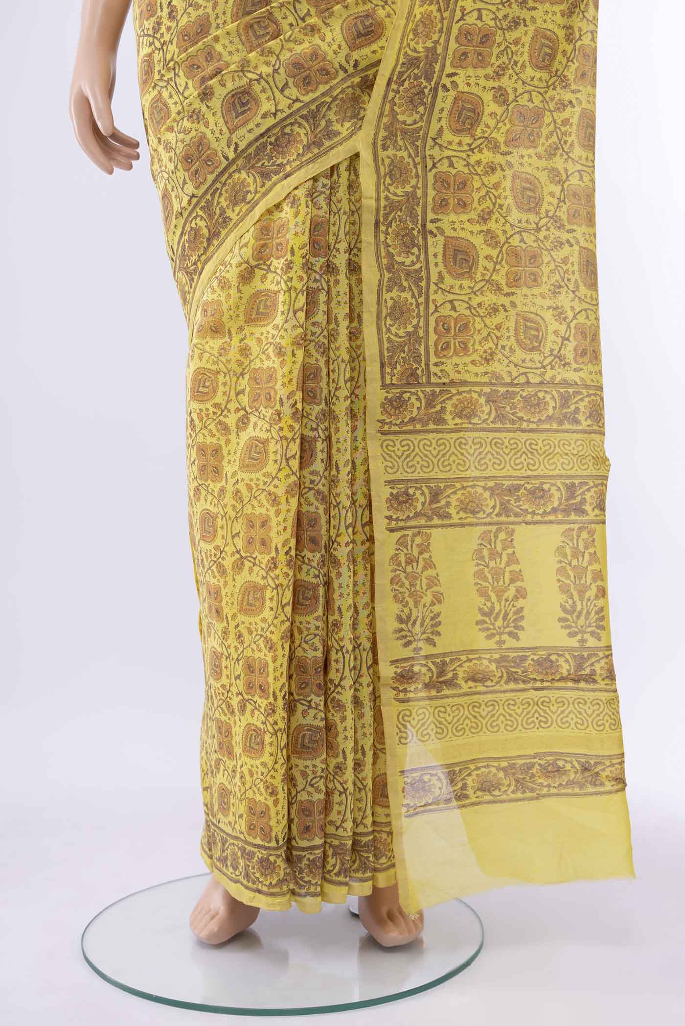 Lemon Yellow Maheshwari Silk Saree - Image 3