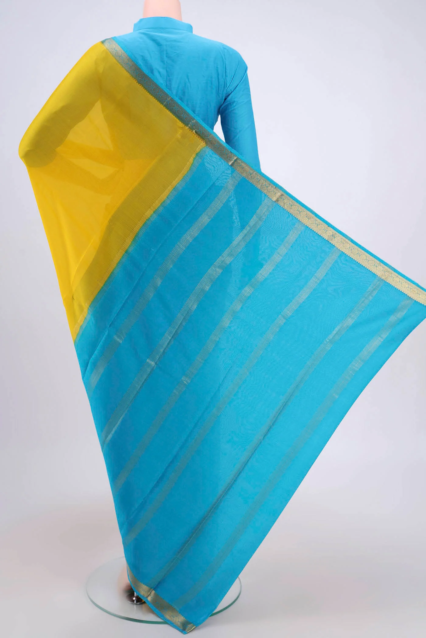 Lemon Yellow Mysore Crepe Saree - Image 3