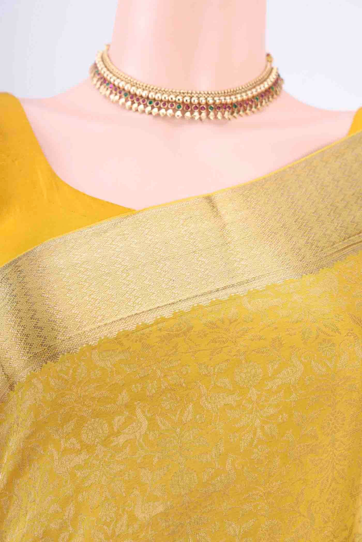 Lemon Yellow Mysore Crepe Saree - Image 2