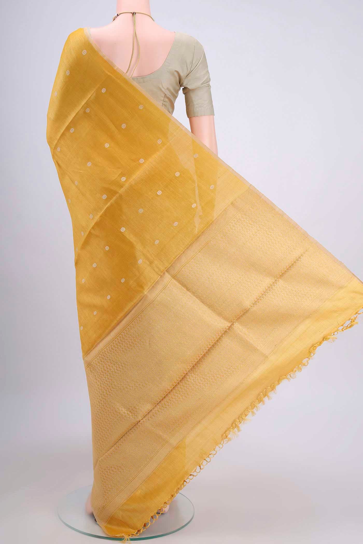 Lemon Yellow Tussar Silk Saree - Image 3