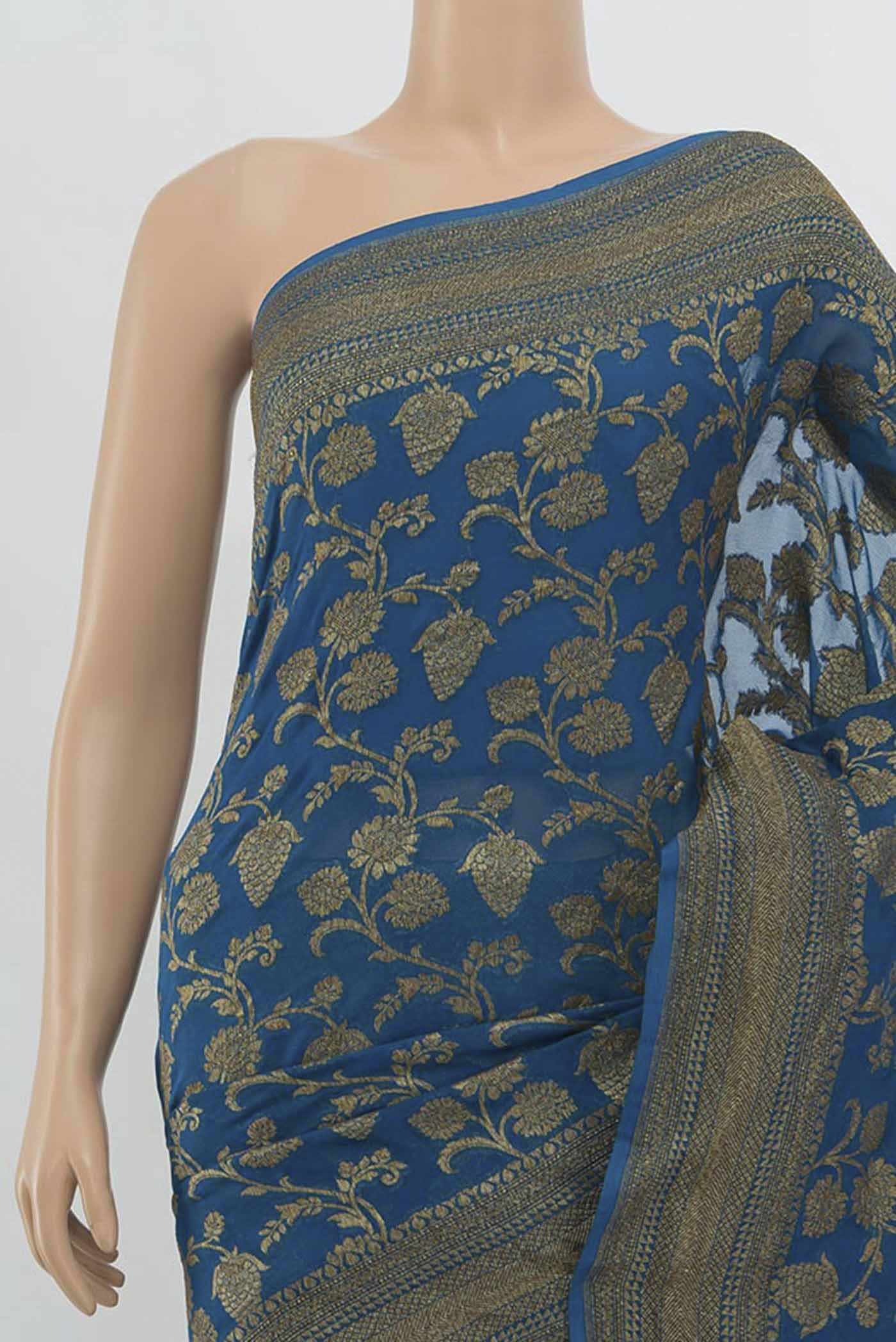 Blue Banarasi Georgette Saree - Image 2