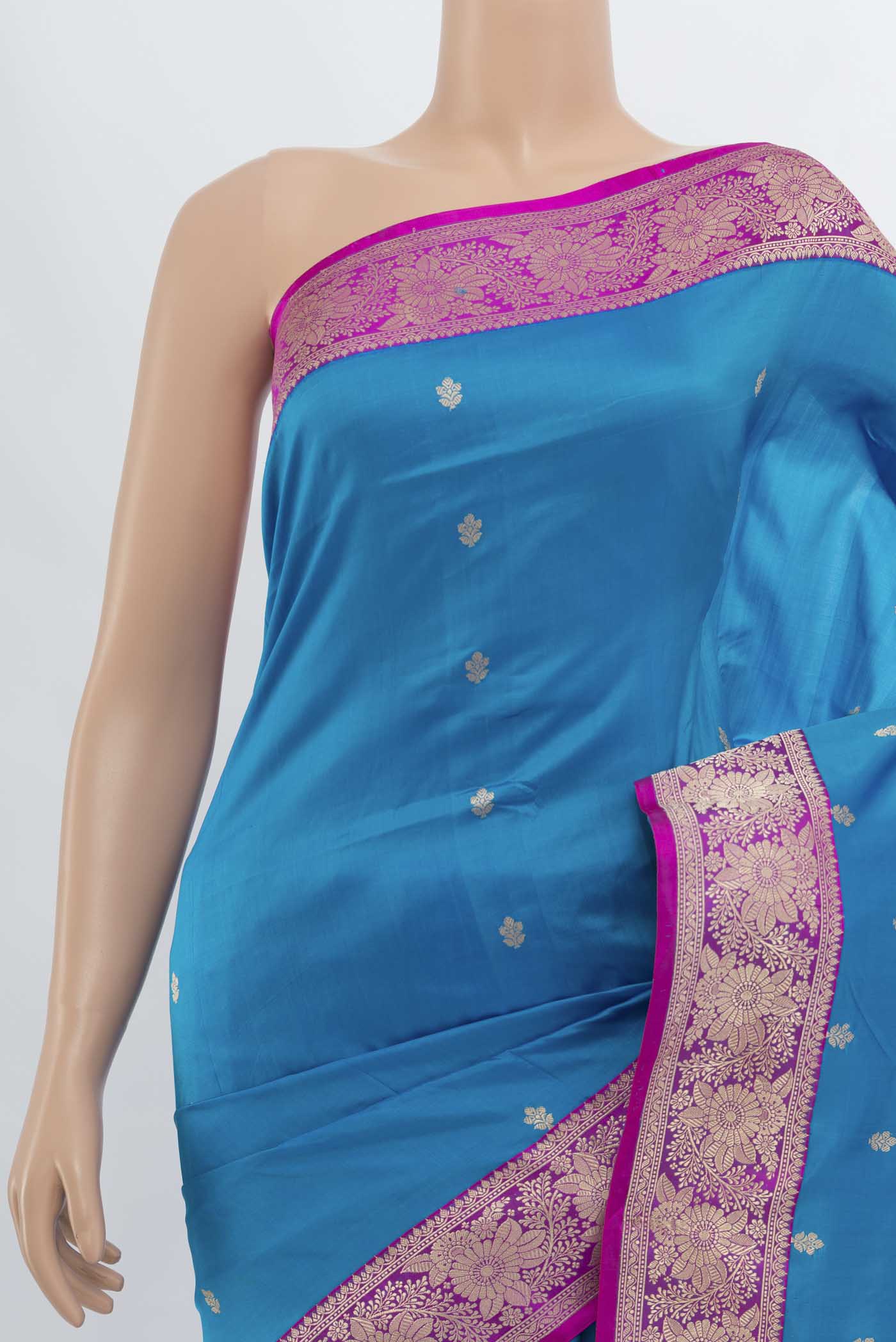 Blue Banarasi Katan Silk Saree - Image 2