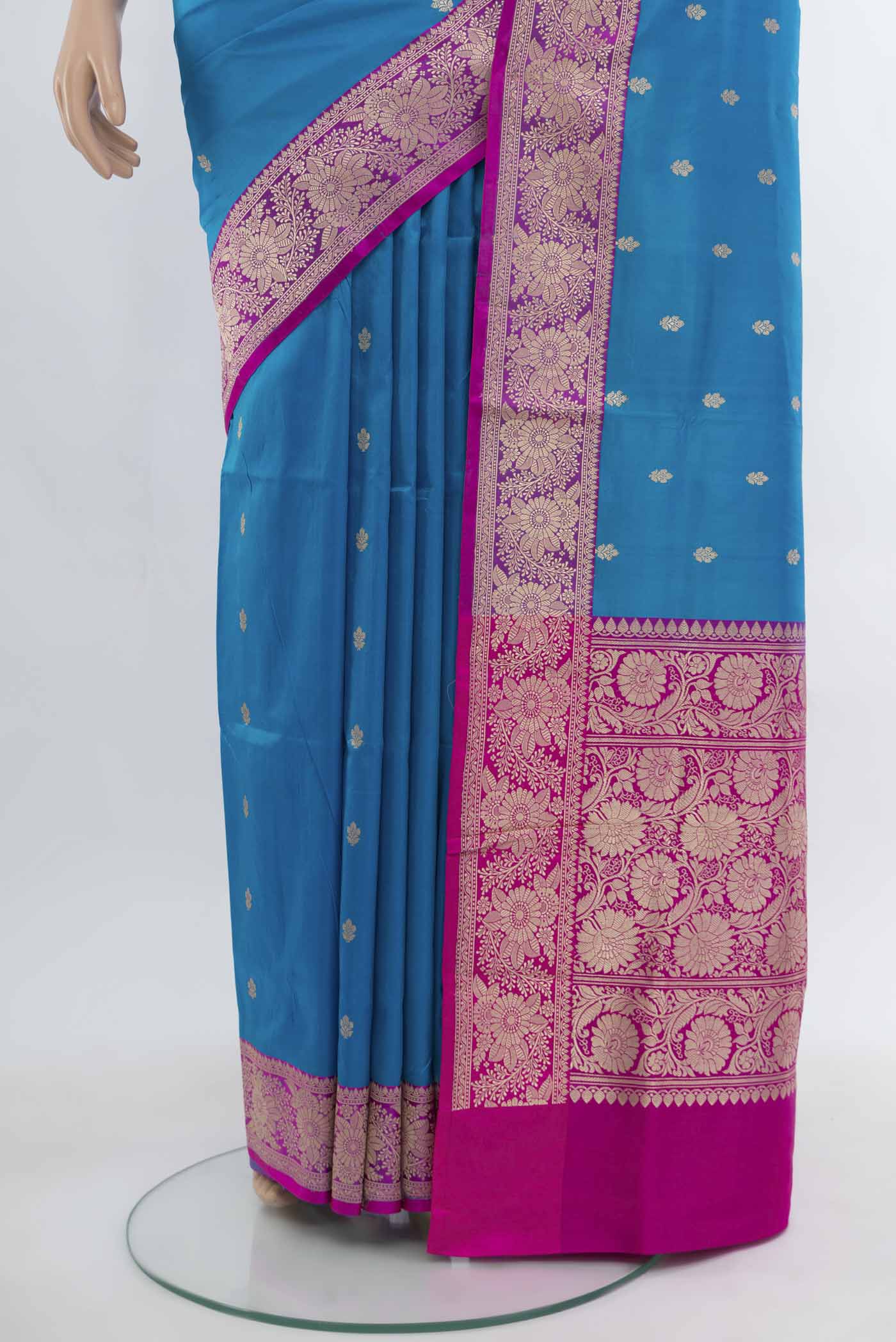 Blue Banarasi Katan Silk Saree - Image 3