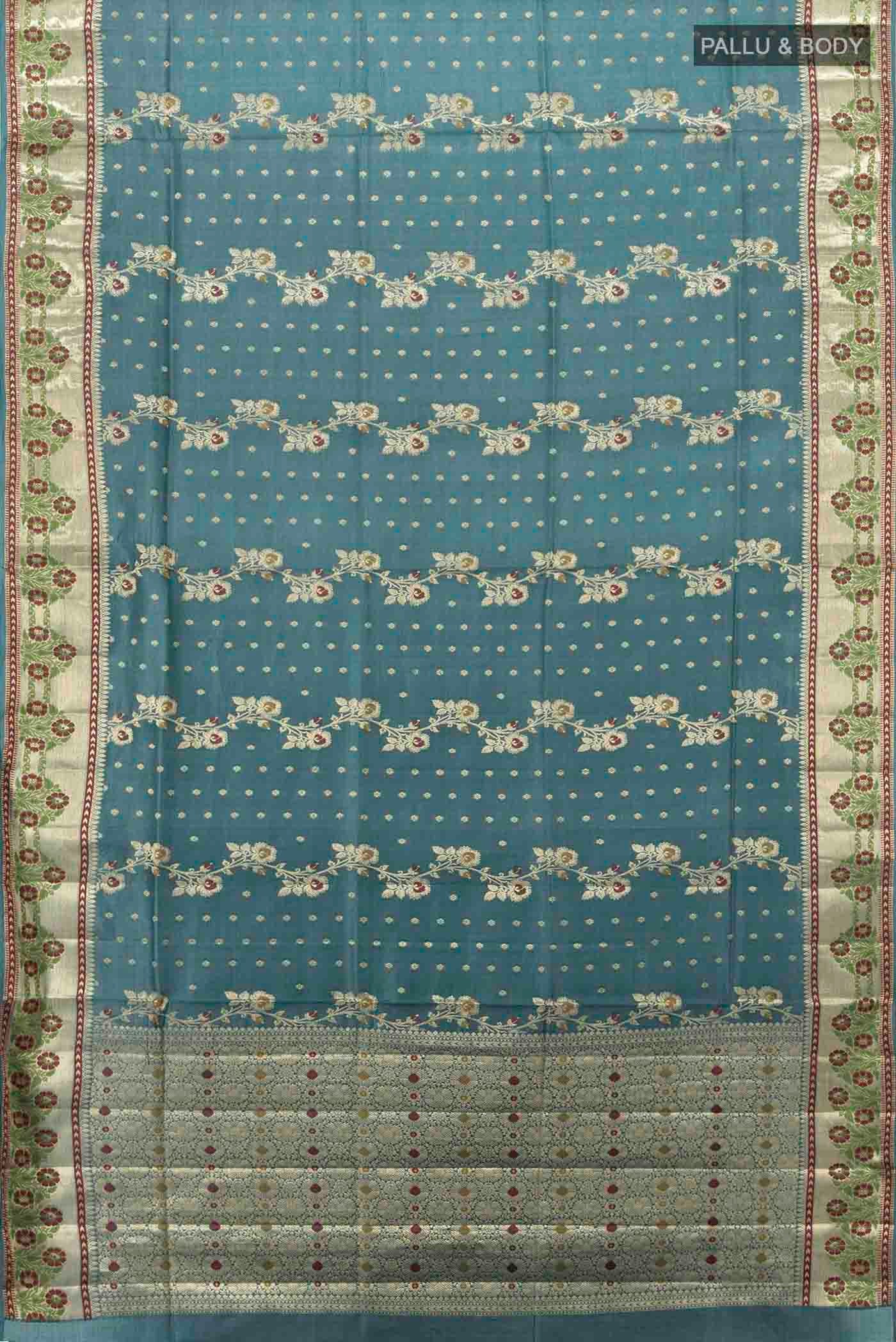 Light Blue Banarasi Raw Silk Saree - Image 3
