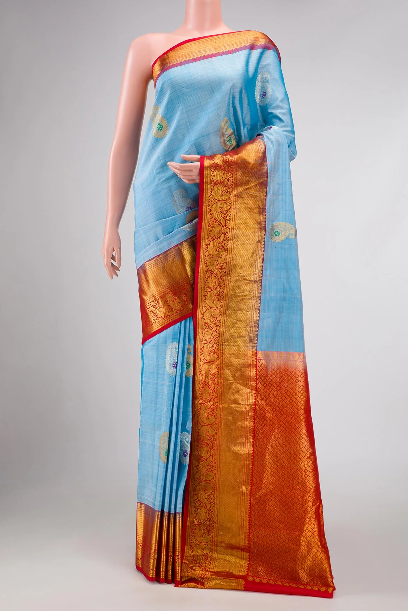 Light Blue Dual Tone Gadwal Silk Saree
