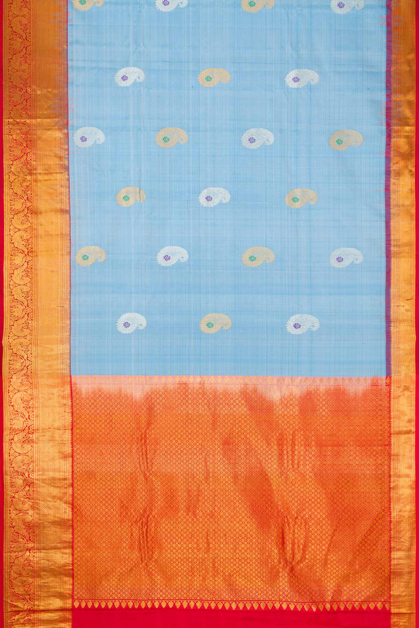 Light Blue Dual Tone Gadwal Silk Saree - Image 6