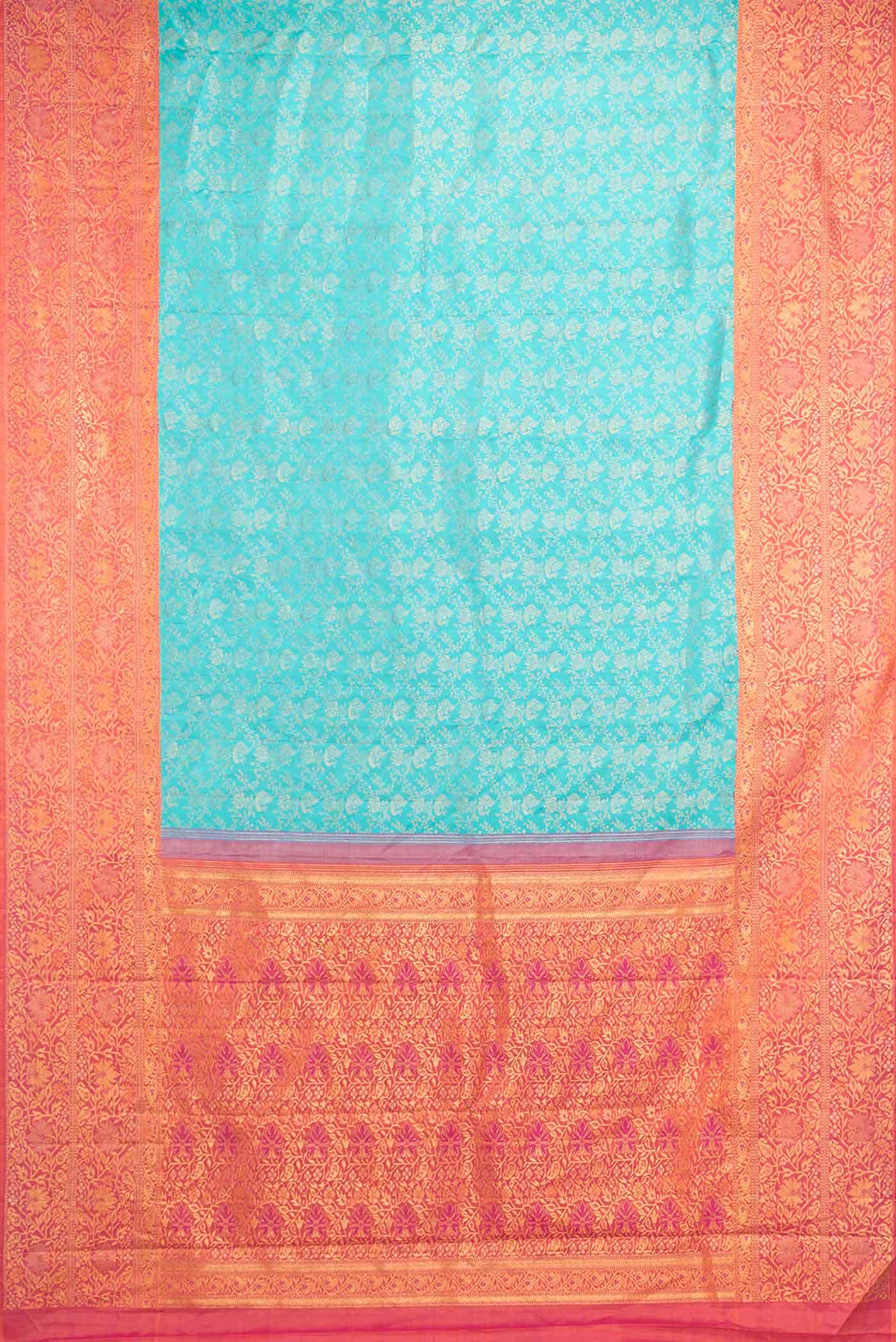 Pure Silk Pure Zari Light Blue Dual Tone Kanjivaram Saree - Image 4
