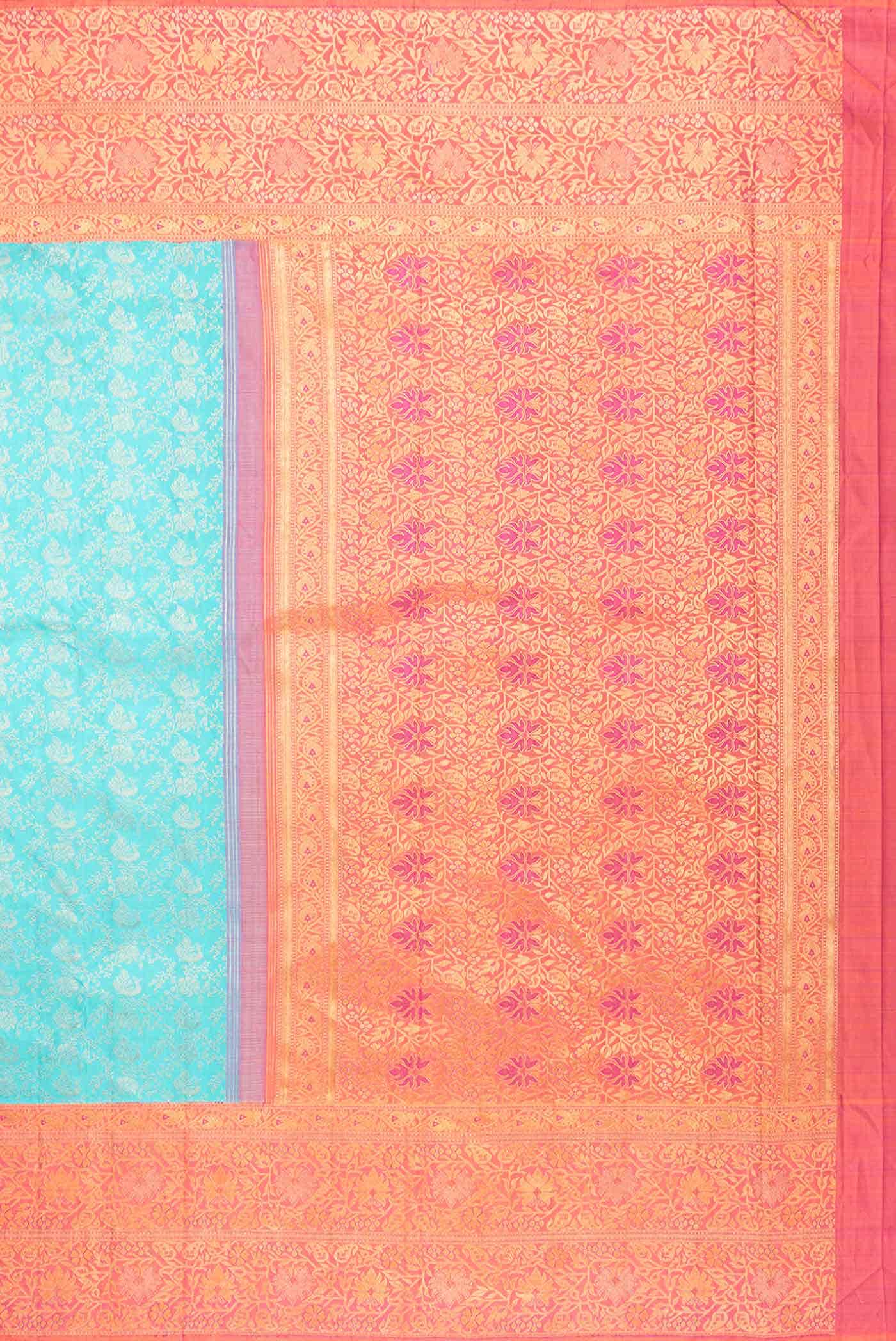 Pure Silk Pure Zari Light Blue Dual Tone Kanjivaram Saree - Image 5