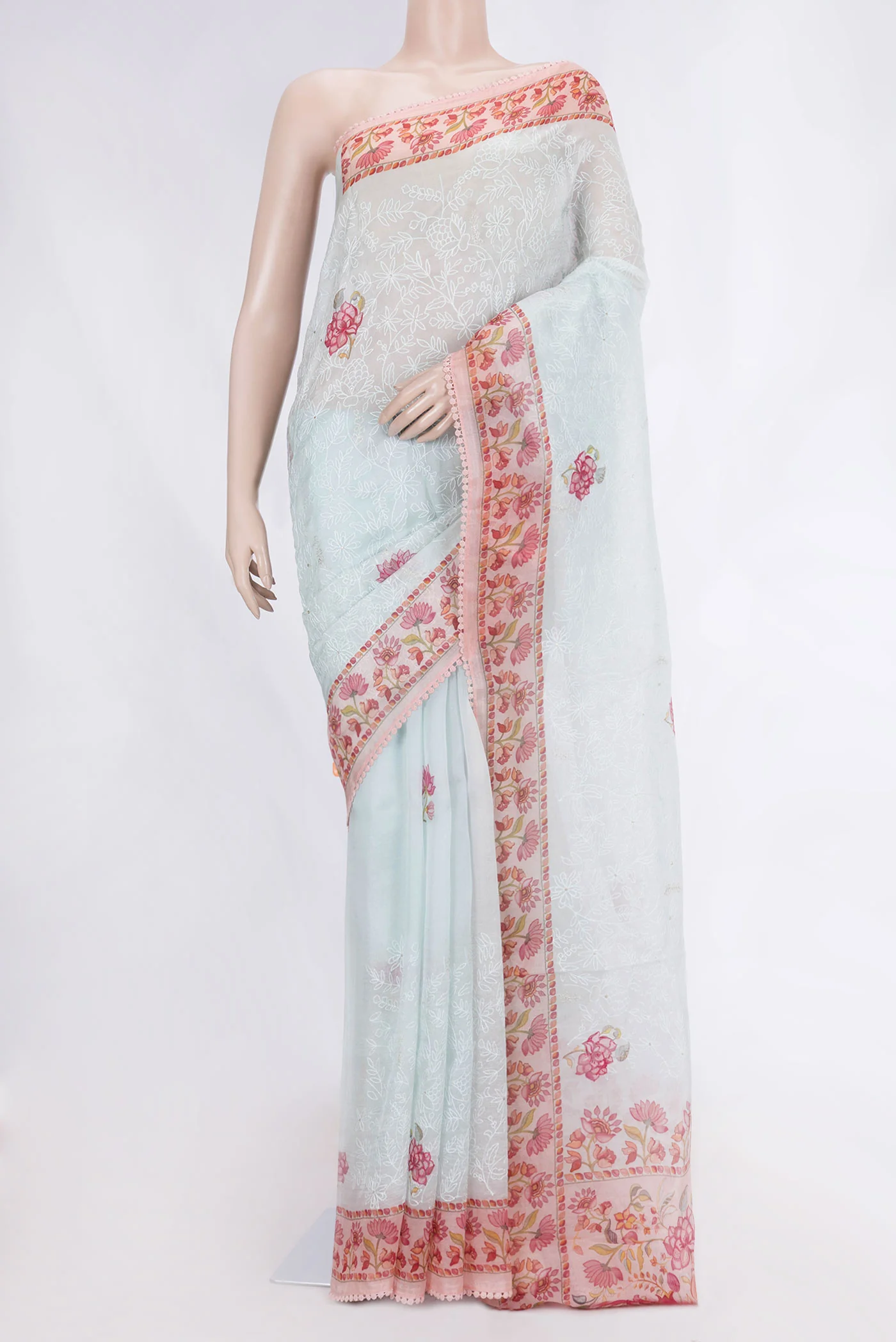 Light Blue Dual Tone Organza Silk Saree