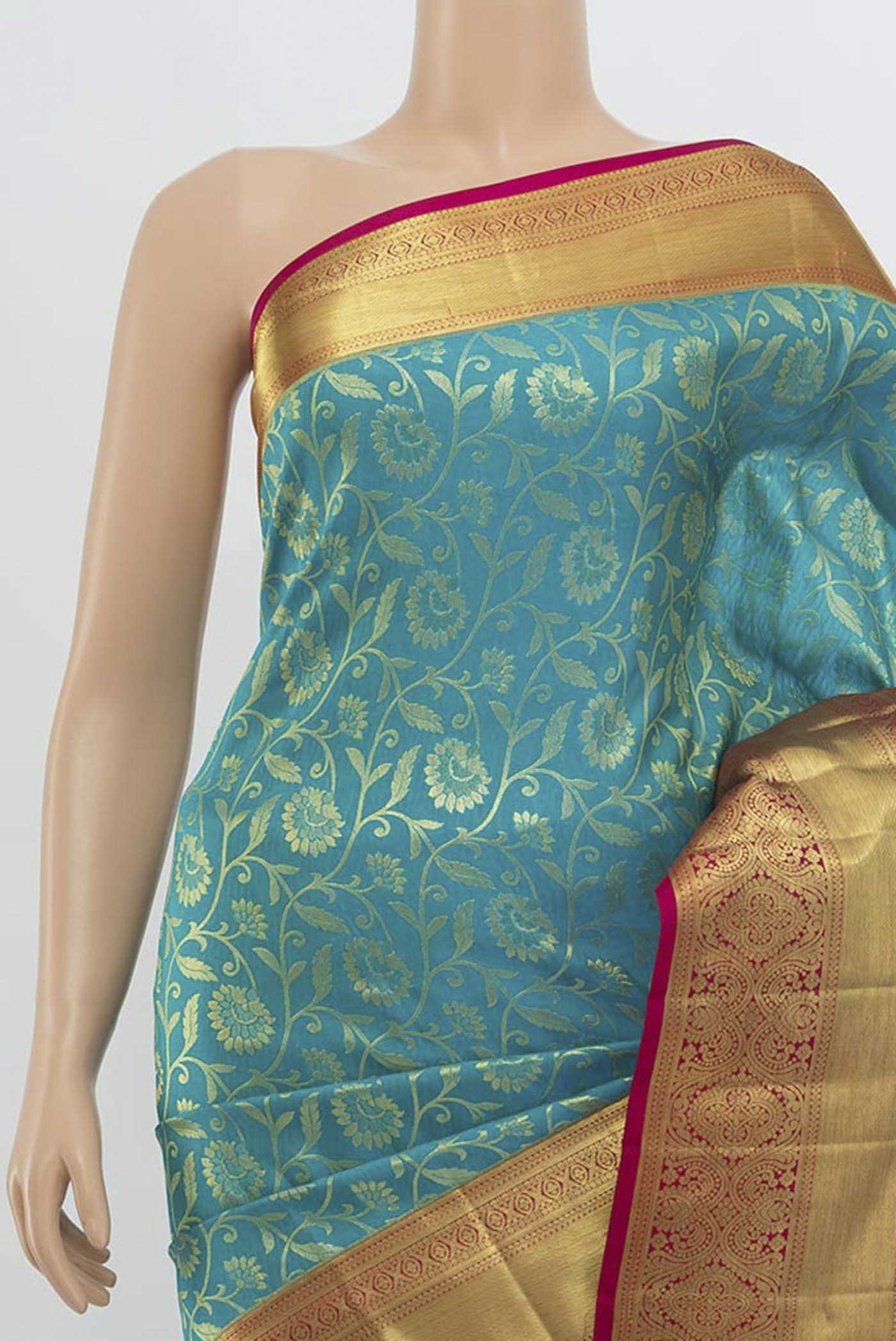 Sky Blue Kanchipuram Silk Saree - Image 2