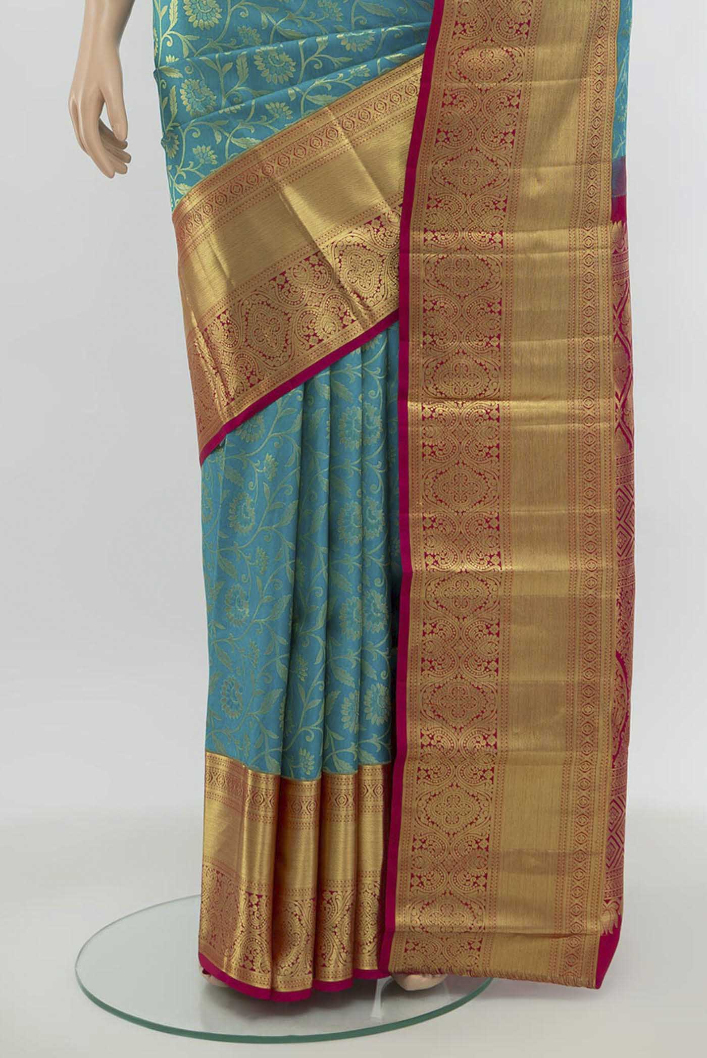 Sky Blue Kanchipuram Silk Saree - Image 3
