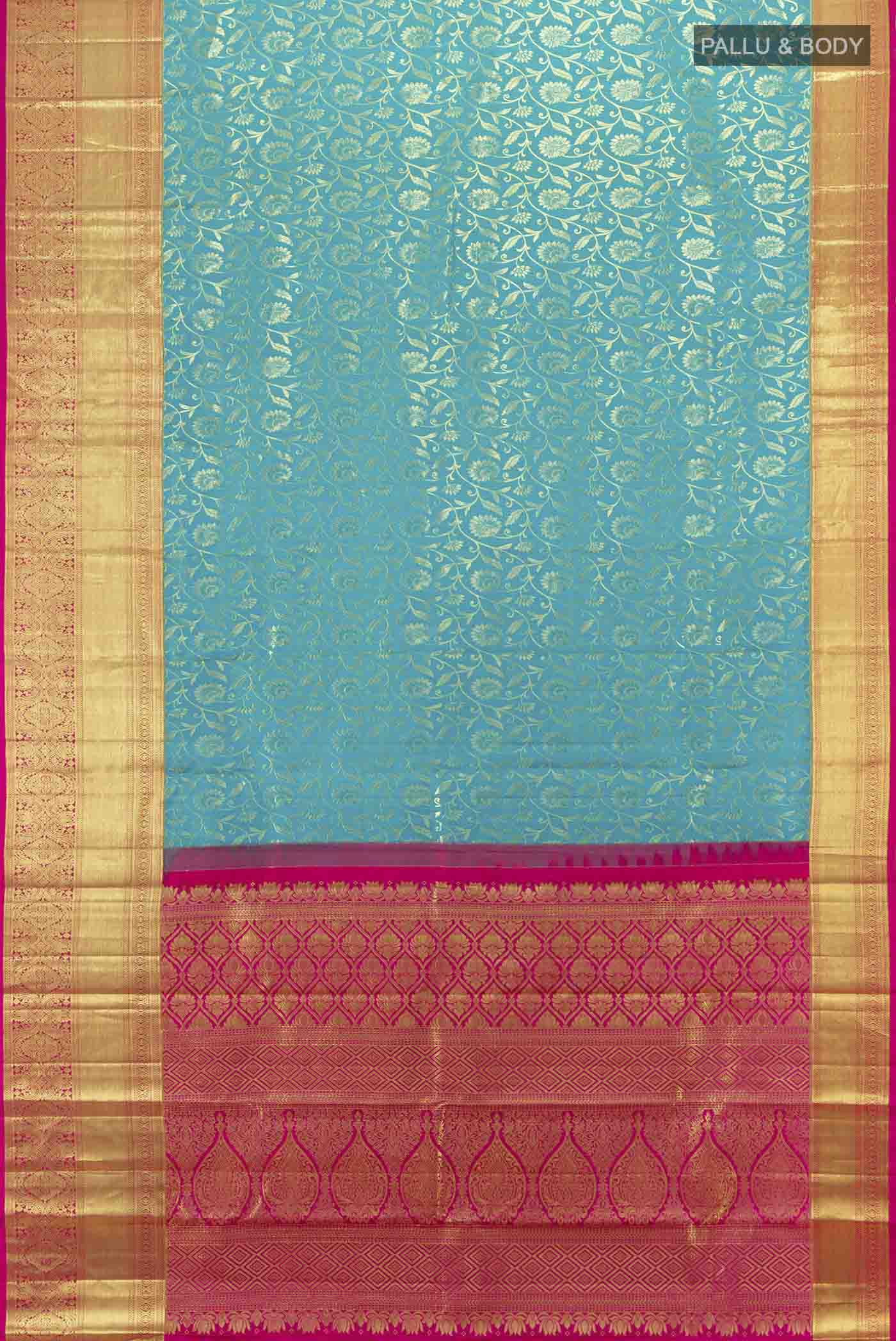Sky Blue Kanchipuram Silk Saree - Image 5