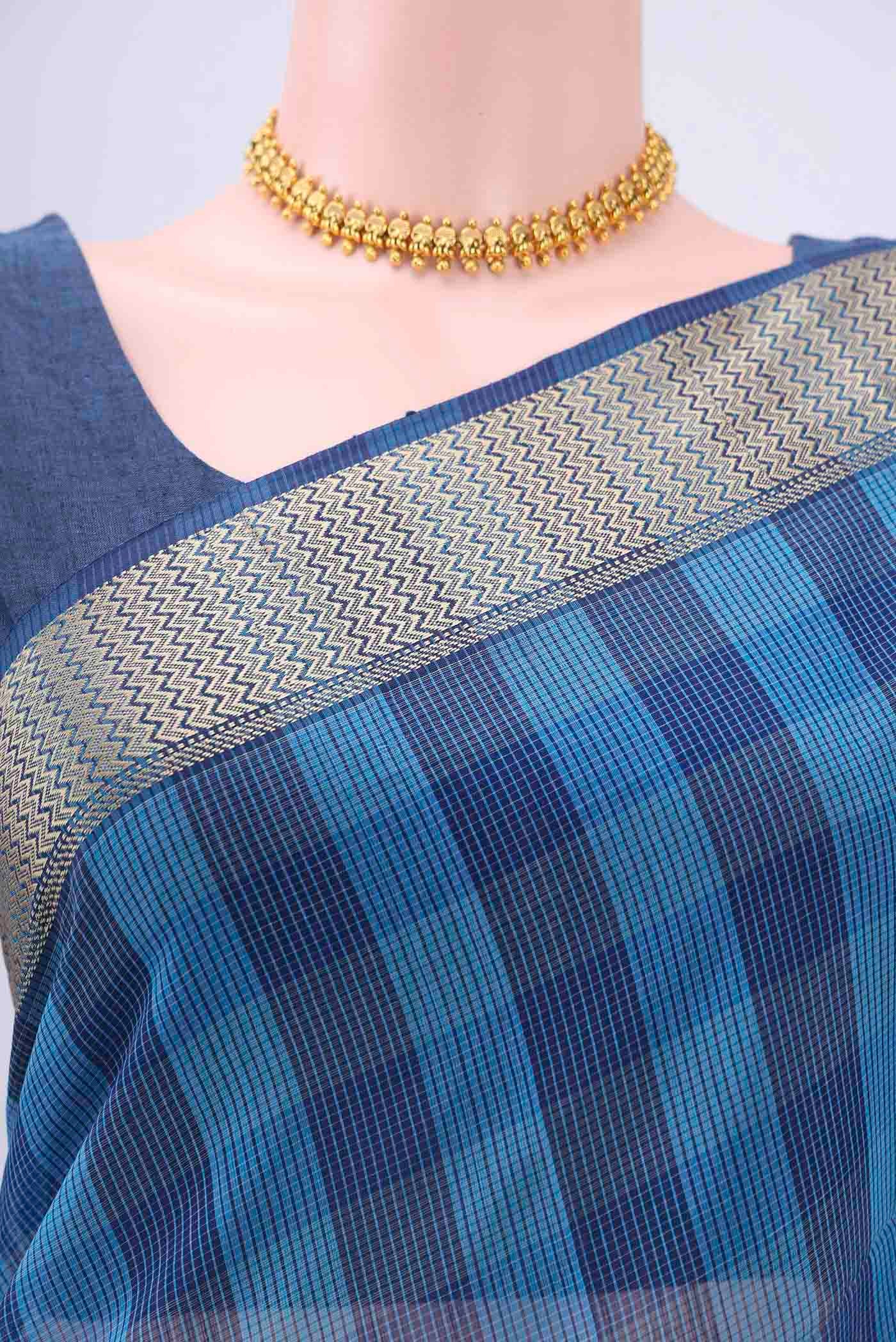 Light Blue Maheshwari Silk Cotton Saree - Image 2