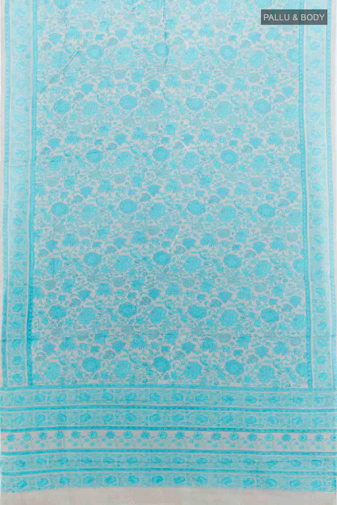 Light Blue Maheshwari Silk Cotton Saree - Image 5