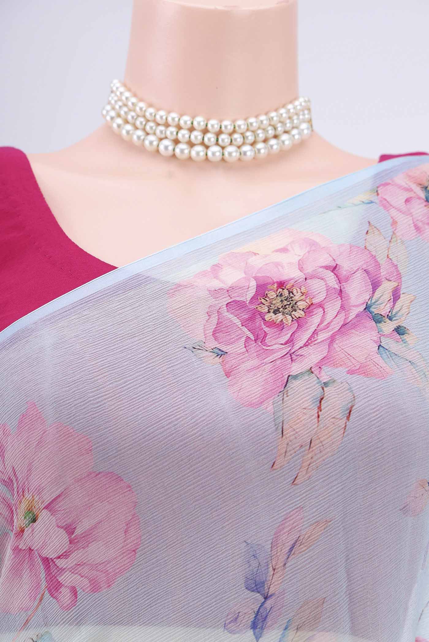 Light Blue Mysore Chiffon Saree - Image 2
