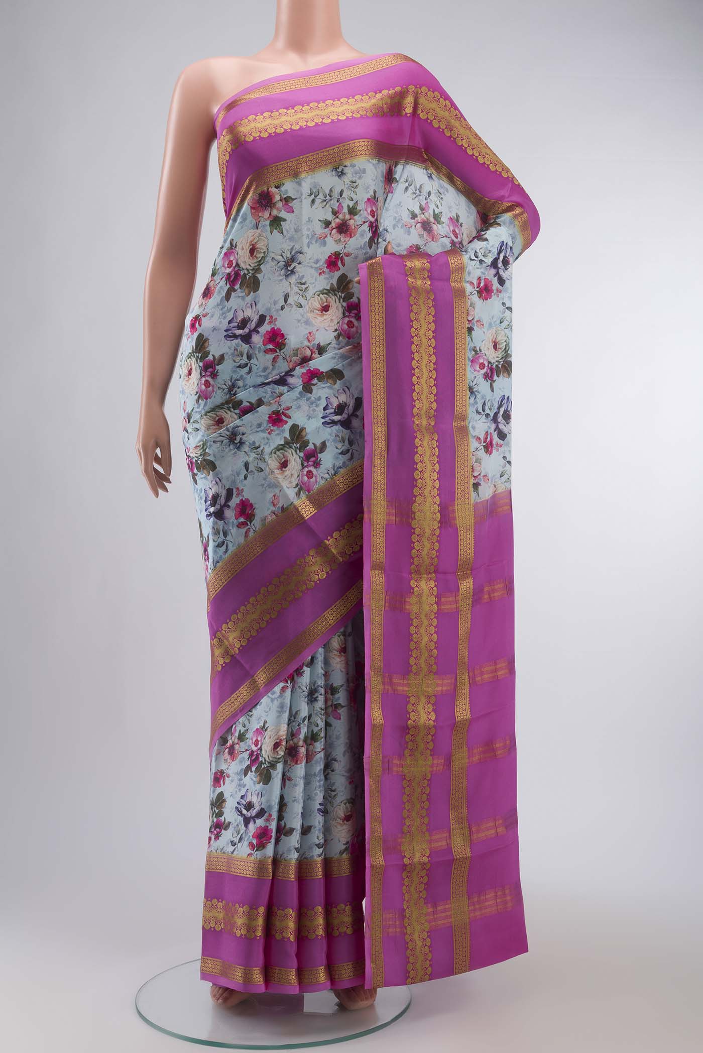 Light Blue Mysore Crepe Saree