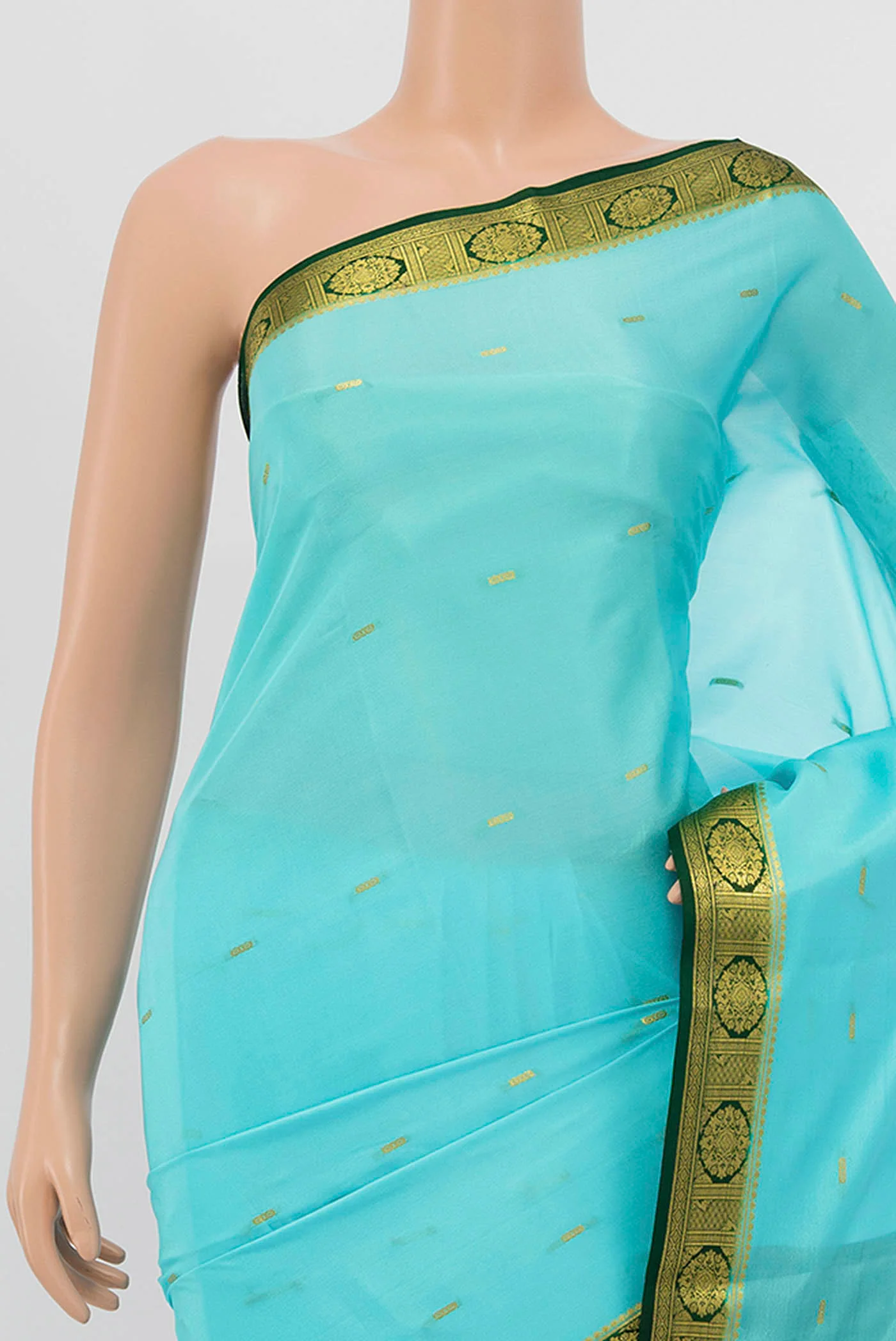 Light Blue Mysore Crepe Saree - Image 2