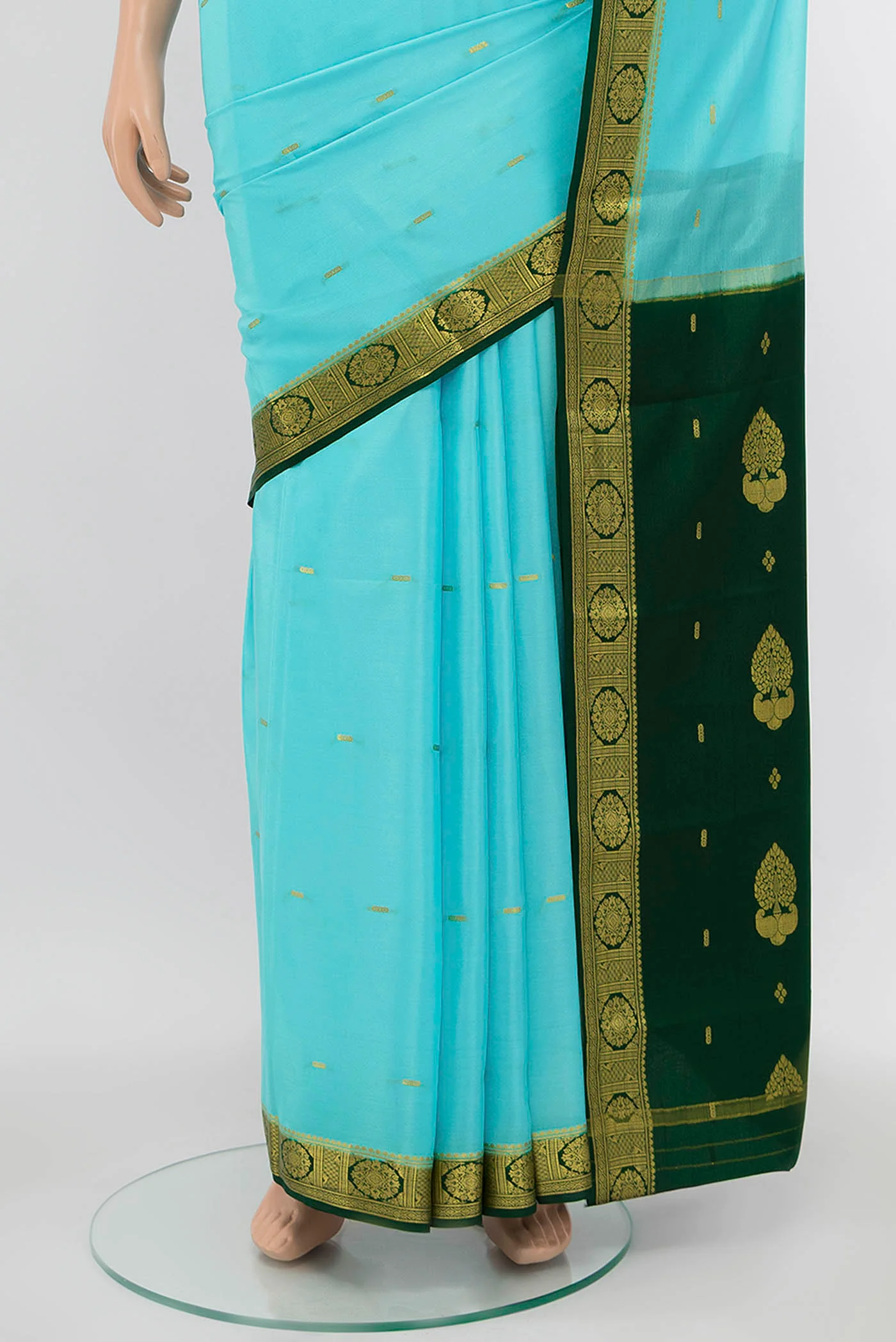 Light Blue Mysore Crepe Saree - Image 3