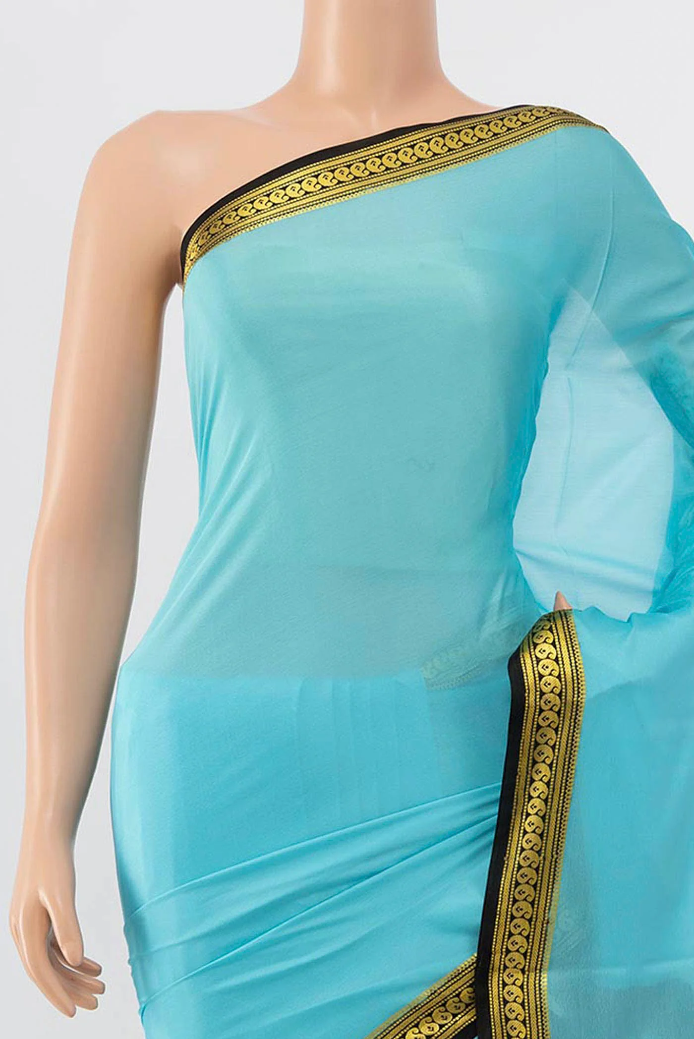 Light Blue Mysore Crepe Saree - Image 2