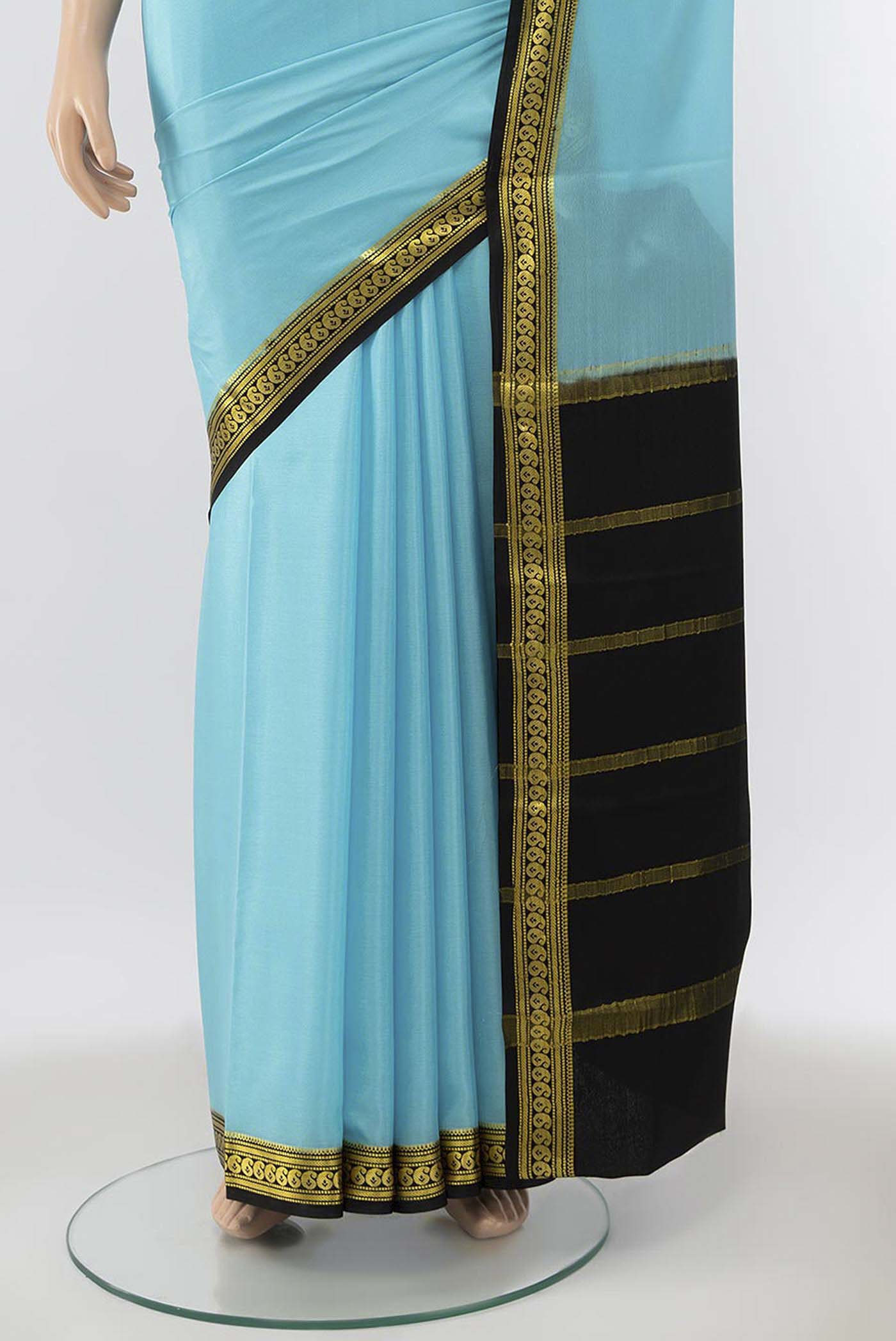 Light Blue Mysore Crepe Saree - Image 3