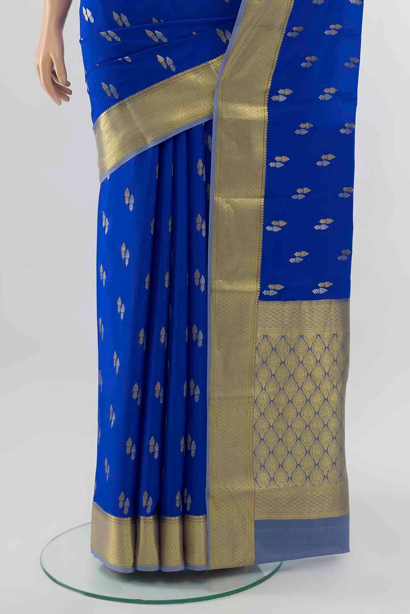 Royal Blue Mysore Crepe Saree - Image 3