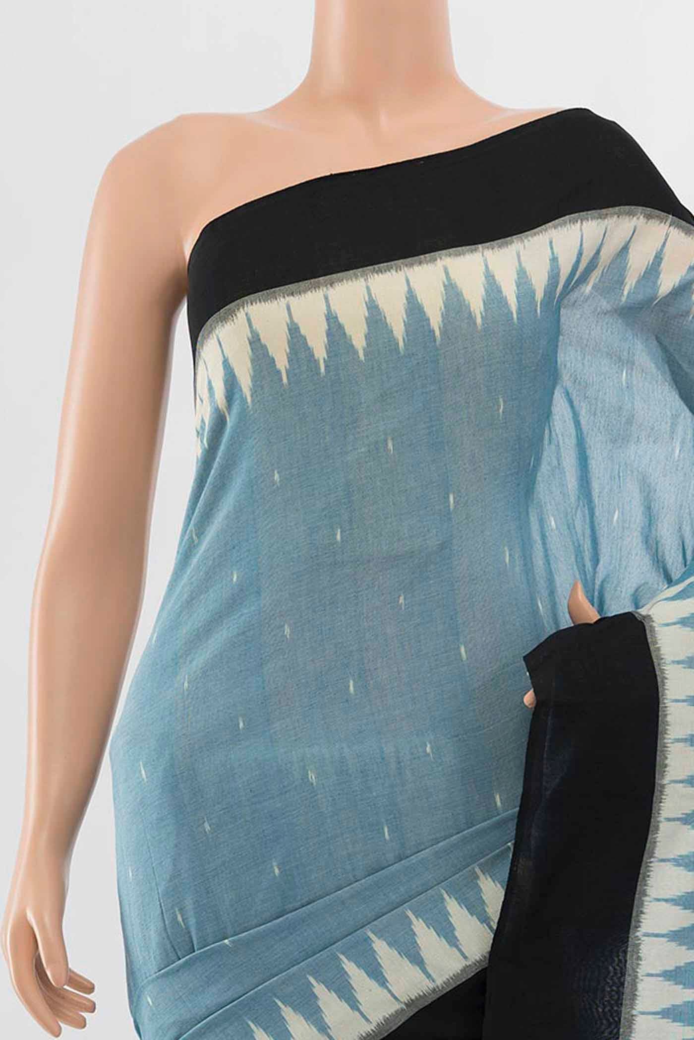Light Blue Pochampally Cotton Saree - Image 2