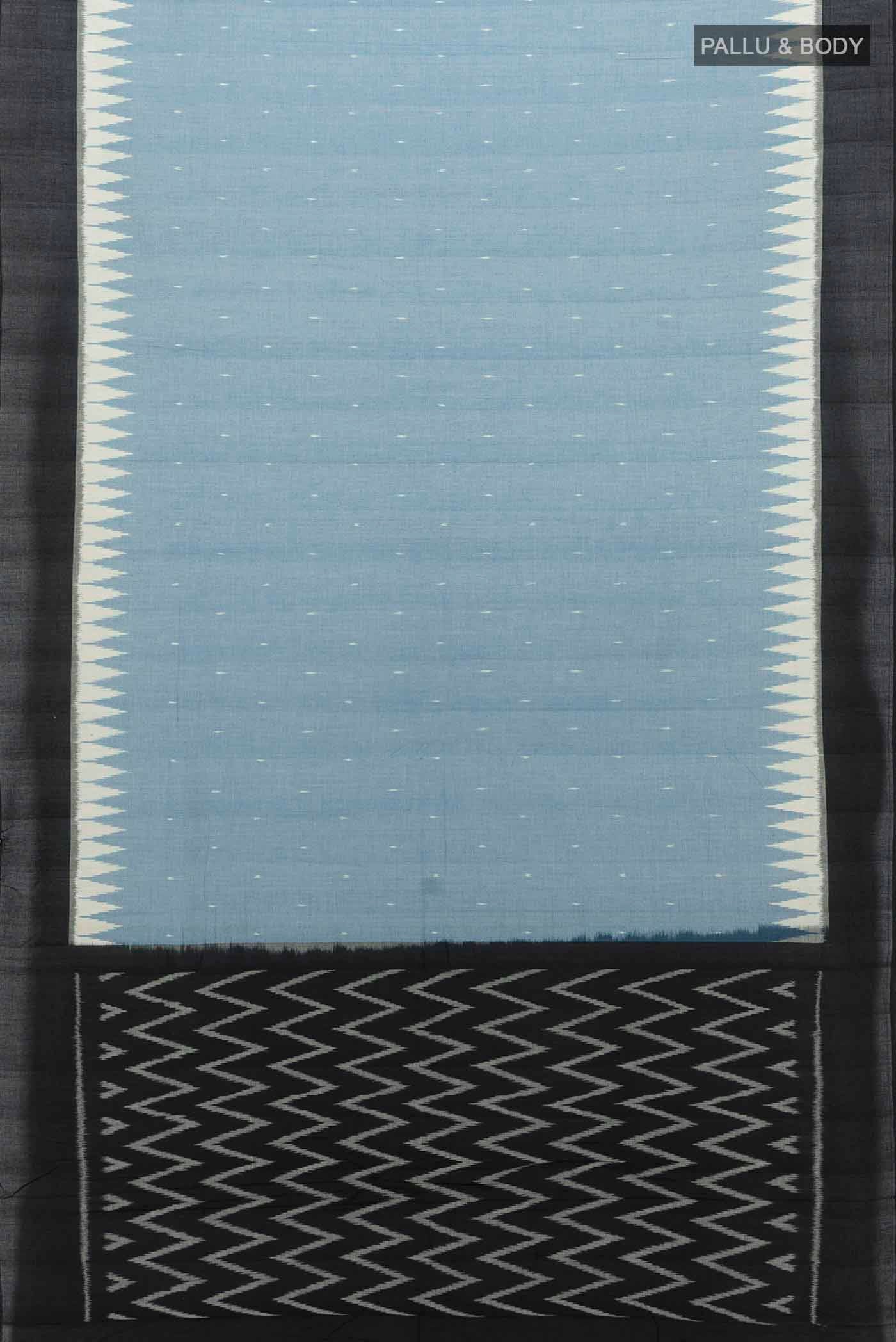 Light Blue Pochampally Cotton Saree - Image 4
