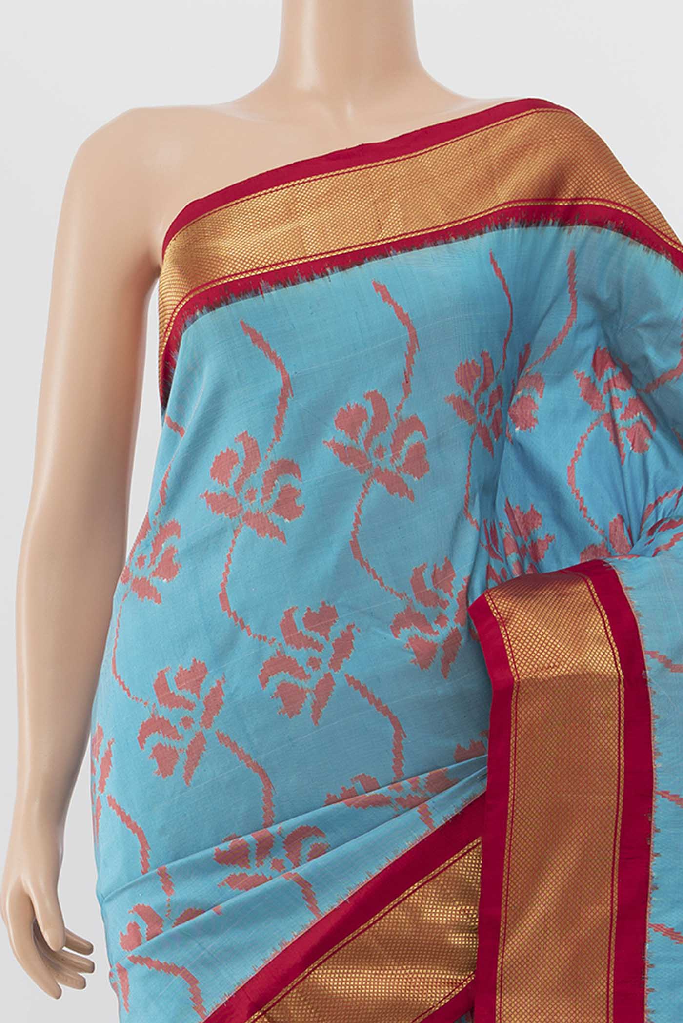 Light Blue Pochampally Silk Saree - Image 2