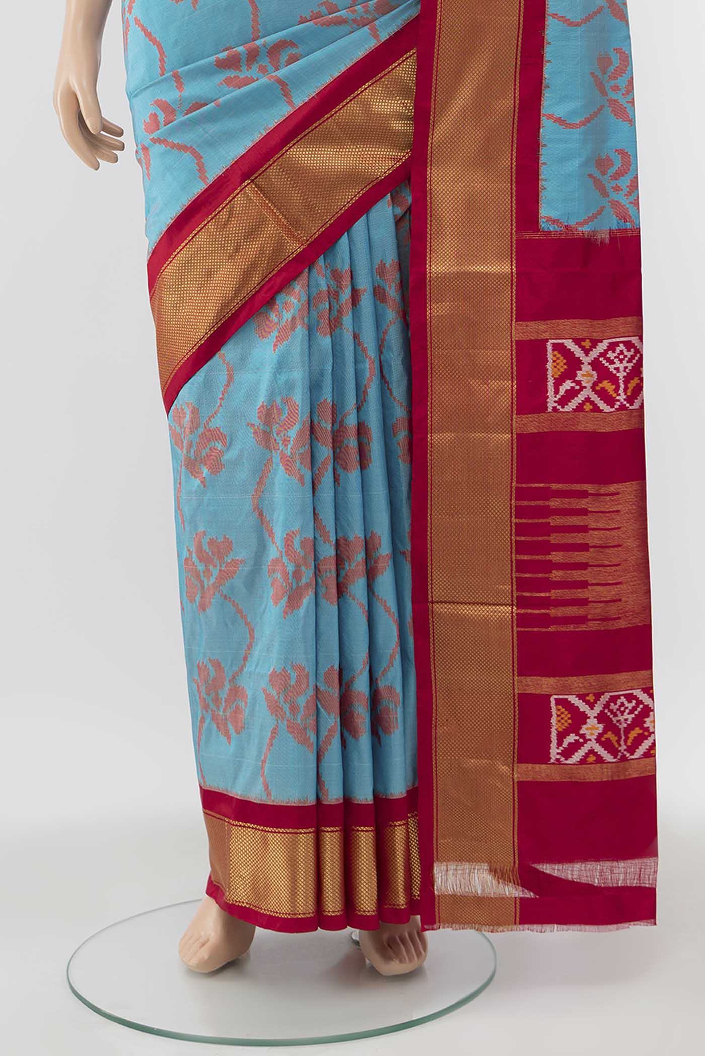 Light Blue Pochampally Silk Saree - Image 3