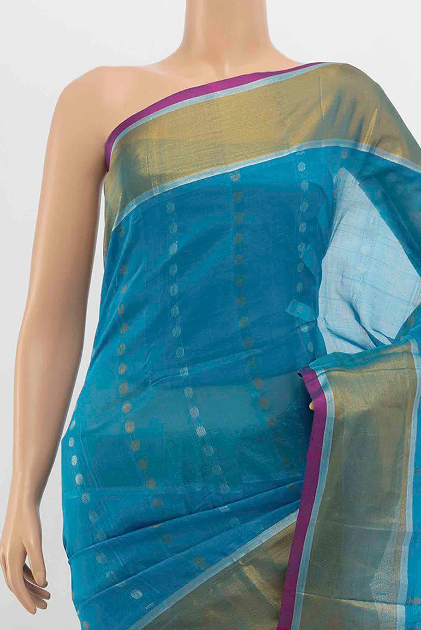 Light Blue Silk Cotton Saree - Image 2