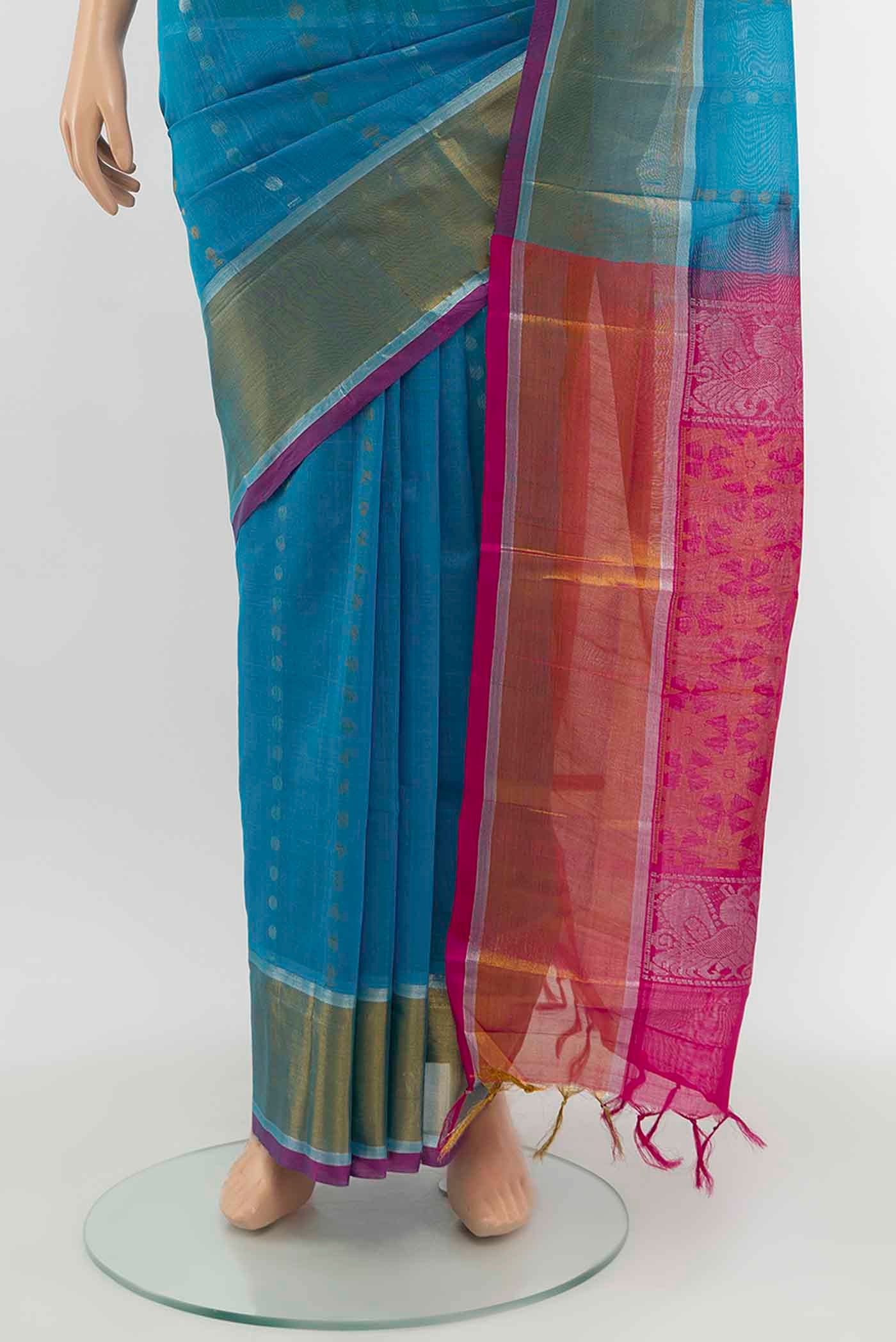 Light Blue Silk Cotton Saree - Image 3