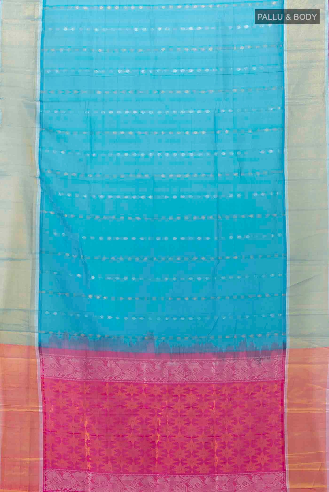 Light Blue Silk Cotton Saree - Image 5