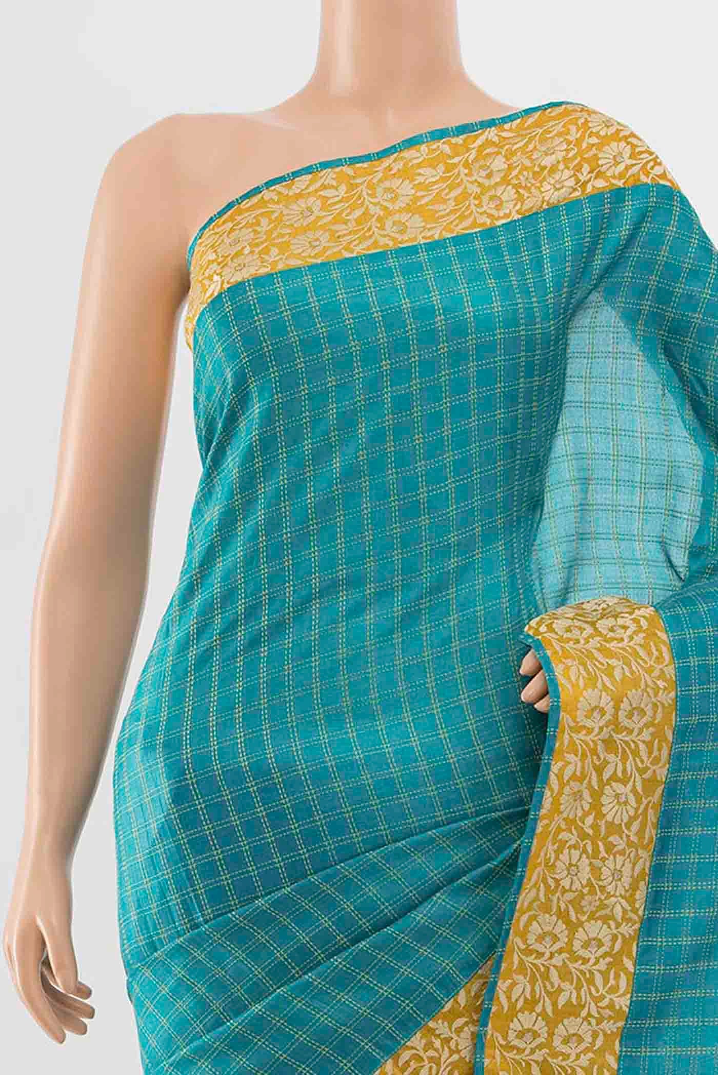 Light Blue Tussar Silk Saree - Image 2