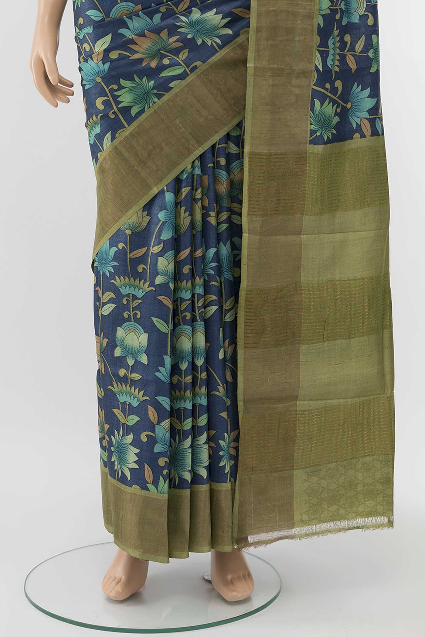 Light Blue Tussar Silk Saree - Image 3